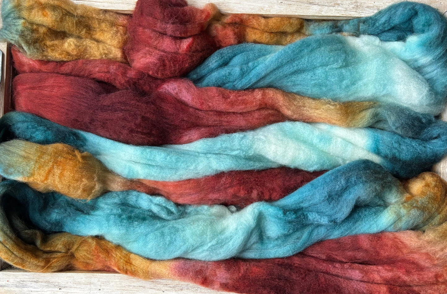 One of a Kind Batch - 100 grams of Spinning Fibre - Superwash Merino Wool 22 Micron - Hand Dyed Combed Top