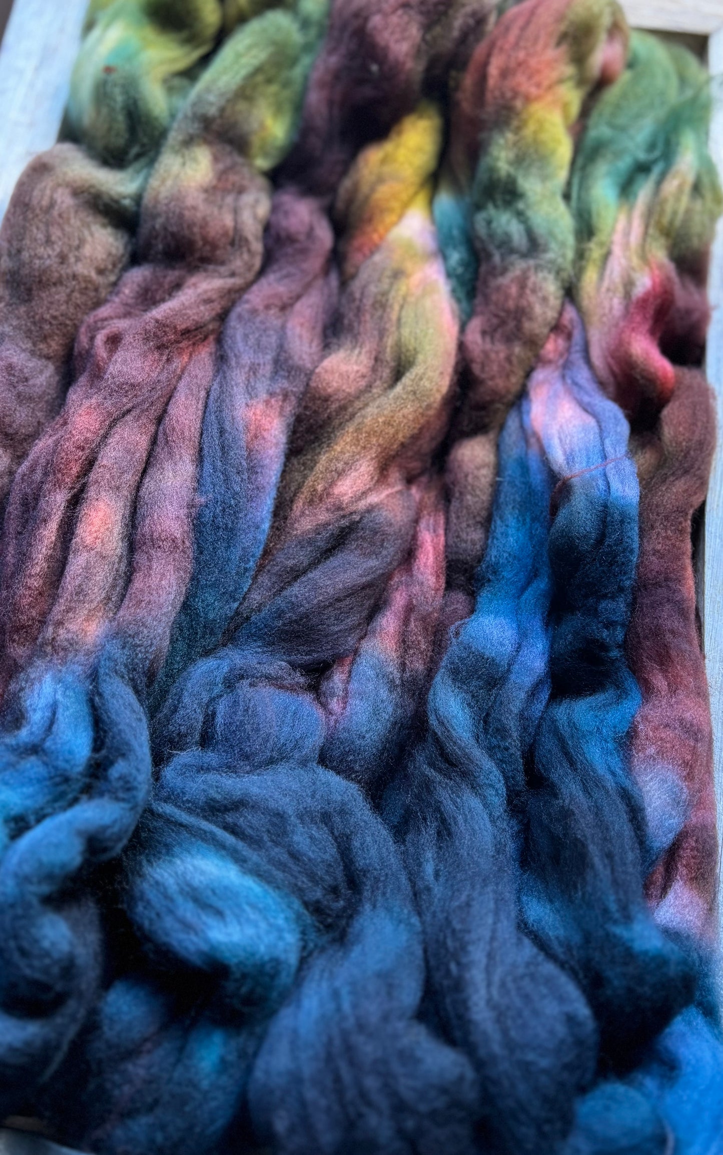 One of a Kind Batch - 100 grams of Spinning Fibre - Superwash Merino Wool 22 Micron - Hand Dyed Combed Top