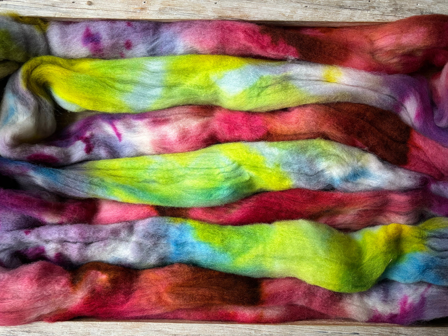 One of a Kind Batch - 100 grams of Spinning Fibre - 100% Targhee - 23 Micron - Hand Dyed Combed Top