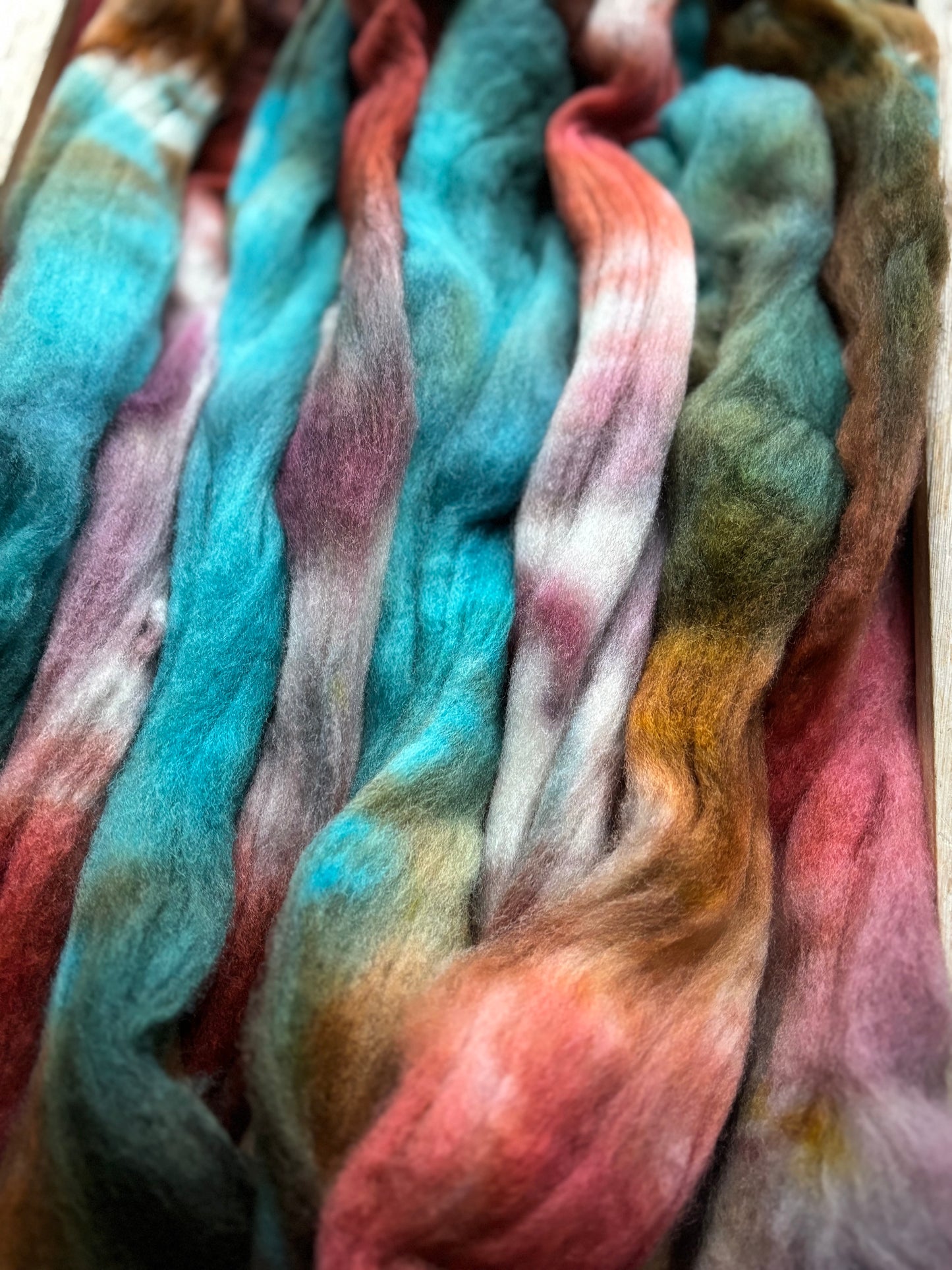 One of a Kind Batch - 100 grams of Spinning Fibre - 100% Targhee - 23 Micron - Hand Dyed Combed Top