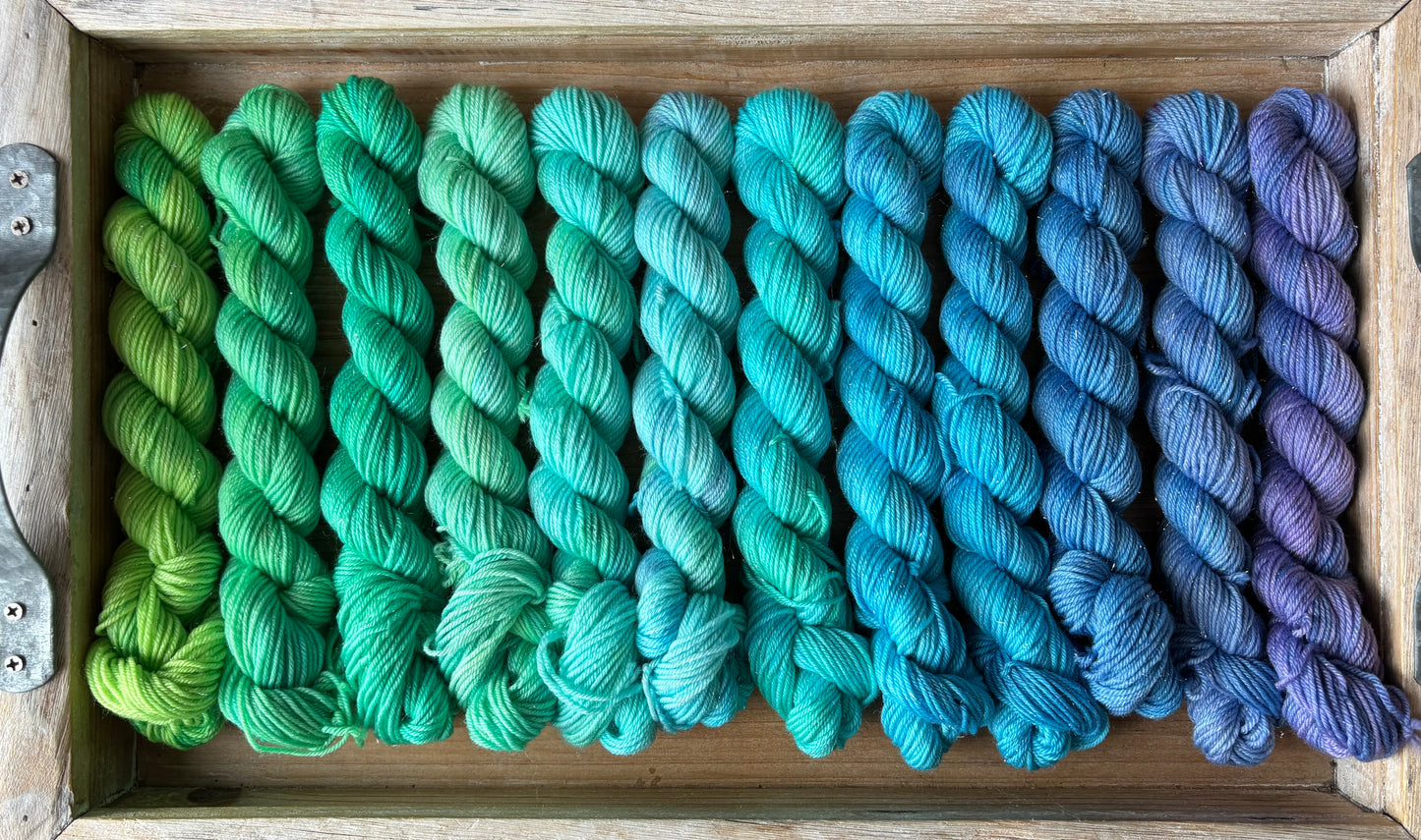 24 Skein Mini Yarn Fade - Silver Sparkle Sock Base