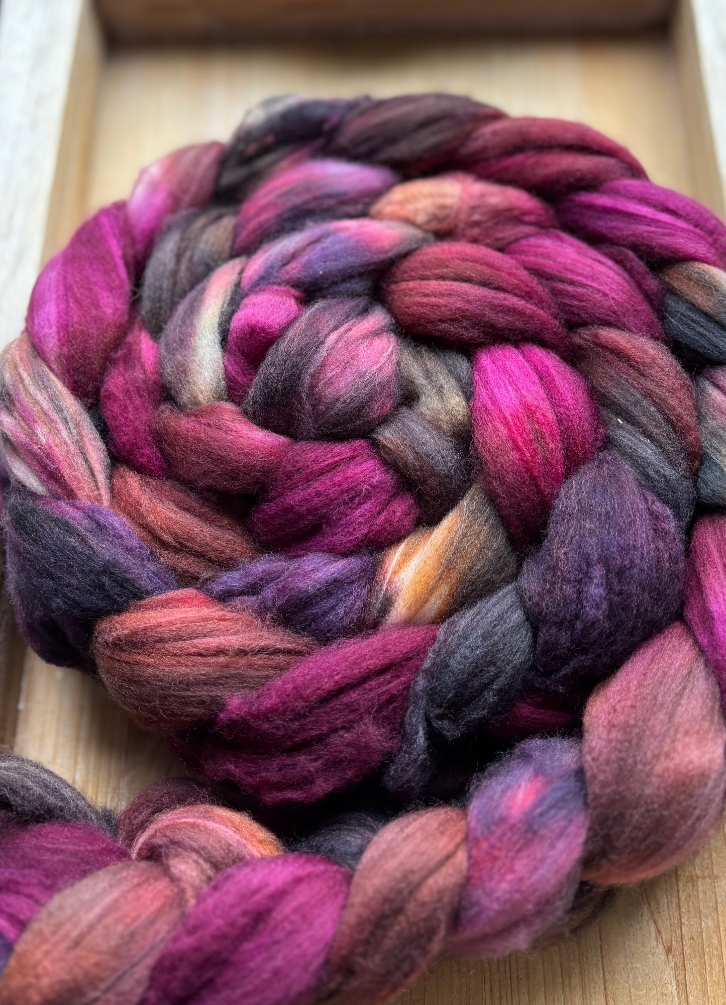 One of a Kind Batch - 100 grams of Spinning Fibre - 80% Superwash Merino Wool/ 20% Nylon - 22.5 Micron - Hand Dyed Combed Top