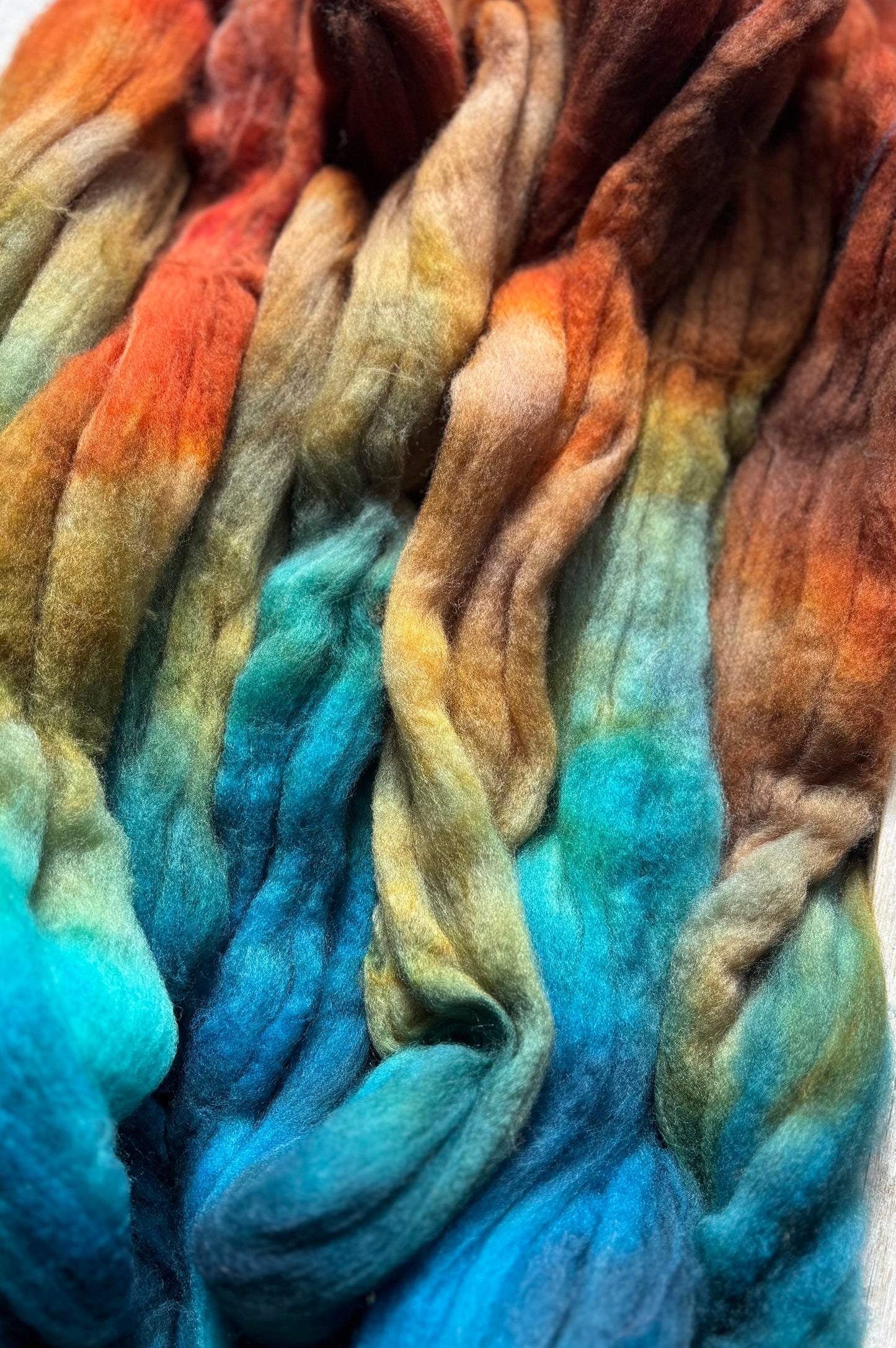 One of a Kind Batch - 100 grams of Spinning Fibre - 80% Superwash Merino Wool/ 20% Nylon - 22.5 Micron - Hand Dyed Combed Top