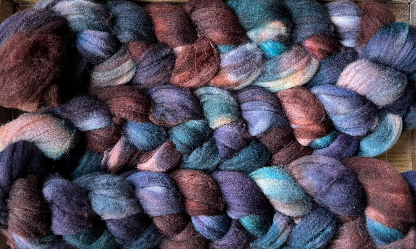 One of a Kind Batch - 100 grams of Spinning Fibre - Superwash Merino Wool 22 Micron - Hand Dyed Combed Top