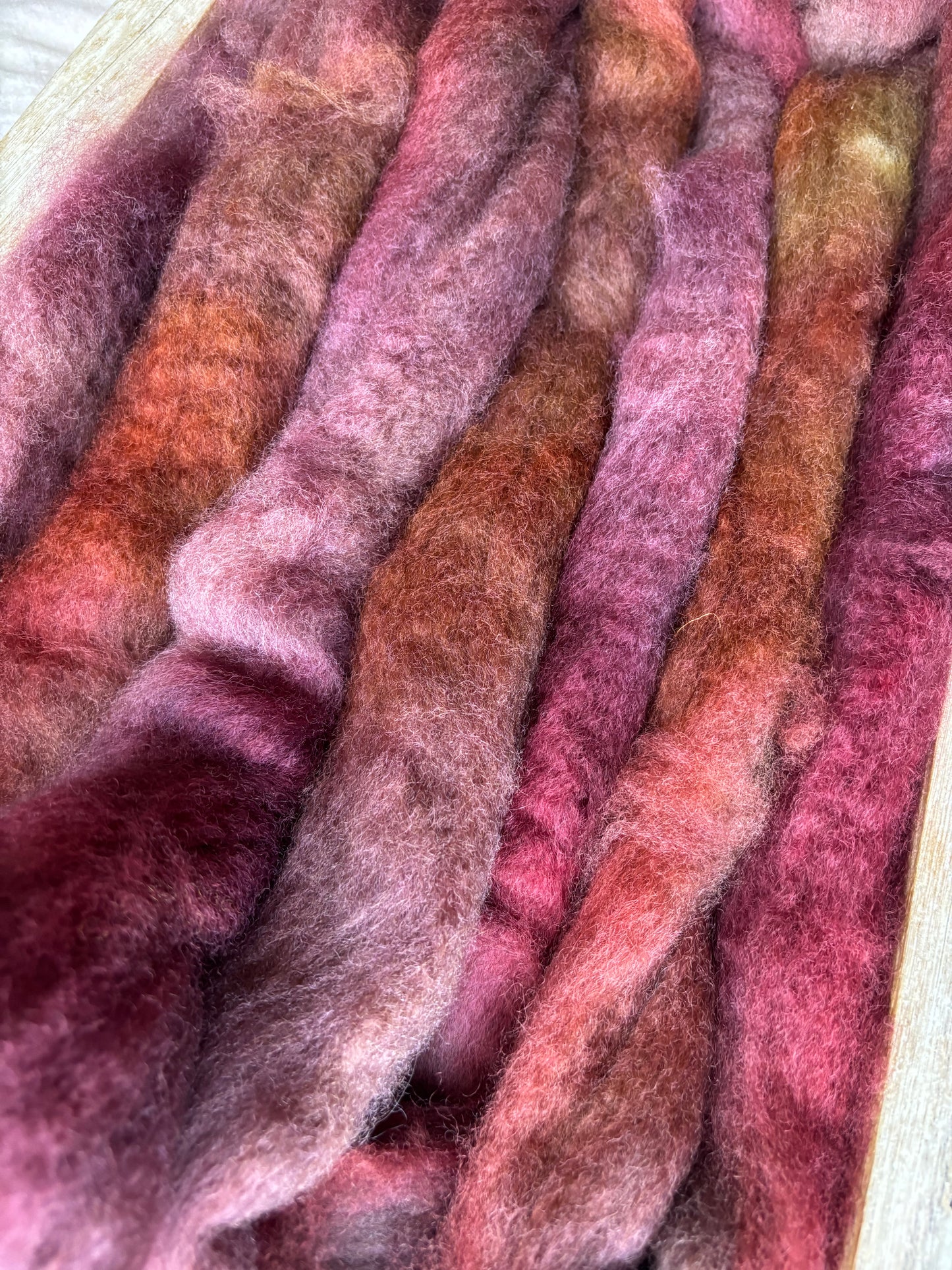 One of a Kind Batch - 100 grams of Spinning Fibre - Bluefaced Leicester Wool - 26 Micron - Hand Dyed Combed Top
