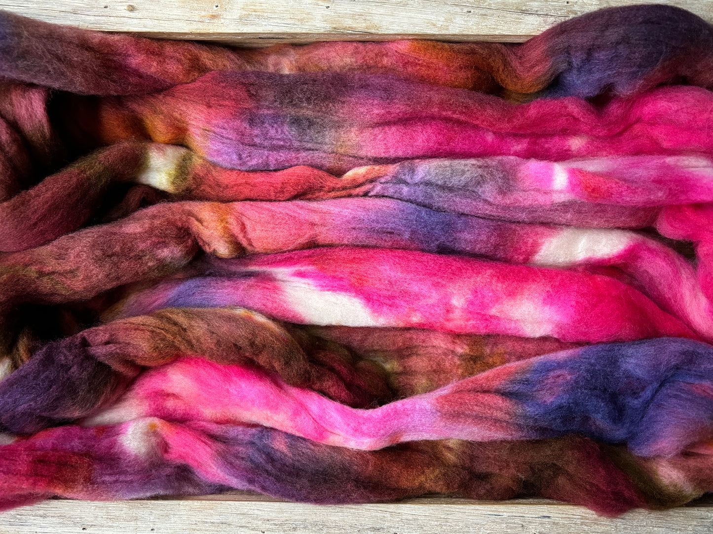 One of a Kind Batch - 100 grams of Spinning Fibre - 100% Targhee - 23 Micron - Hand Dyed Combed Top