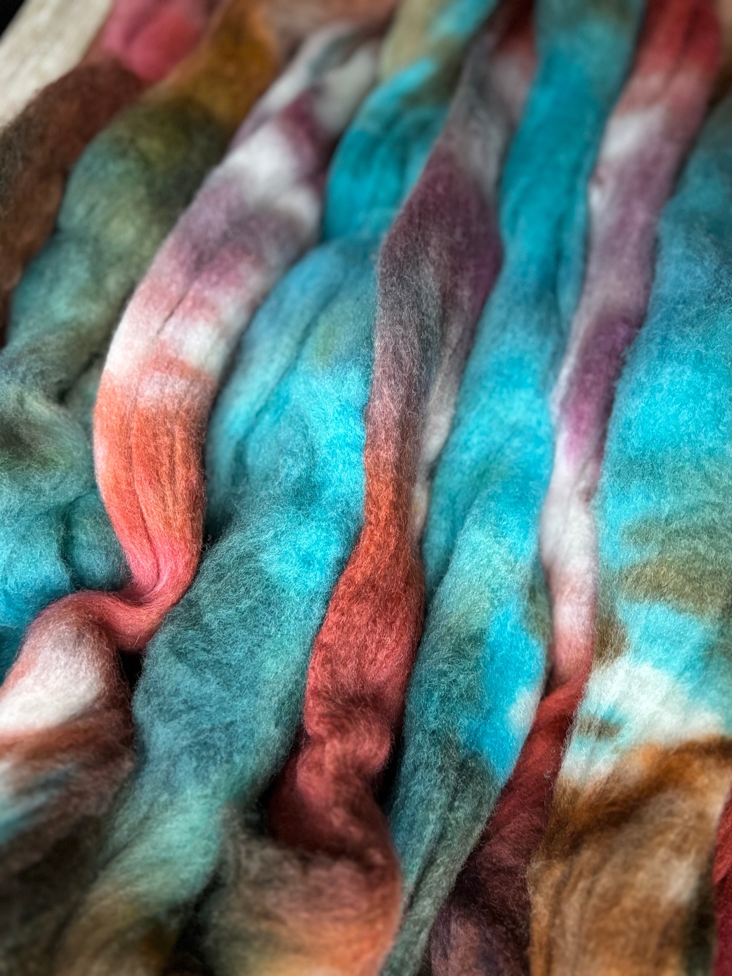 One of a Kind Batch - 100 grams of Spinning Fibre - 100% Targhee - 23 Micron - Hand Dyed Combed Top