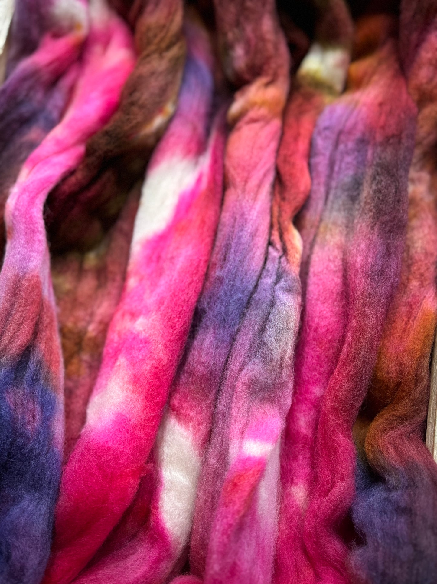 One of a Kind Batch - 100 grams of Spinning Fibre - 100% Targhee - 23 Micron - Hand Dyed Combed Top