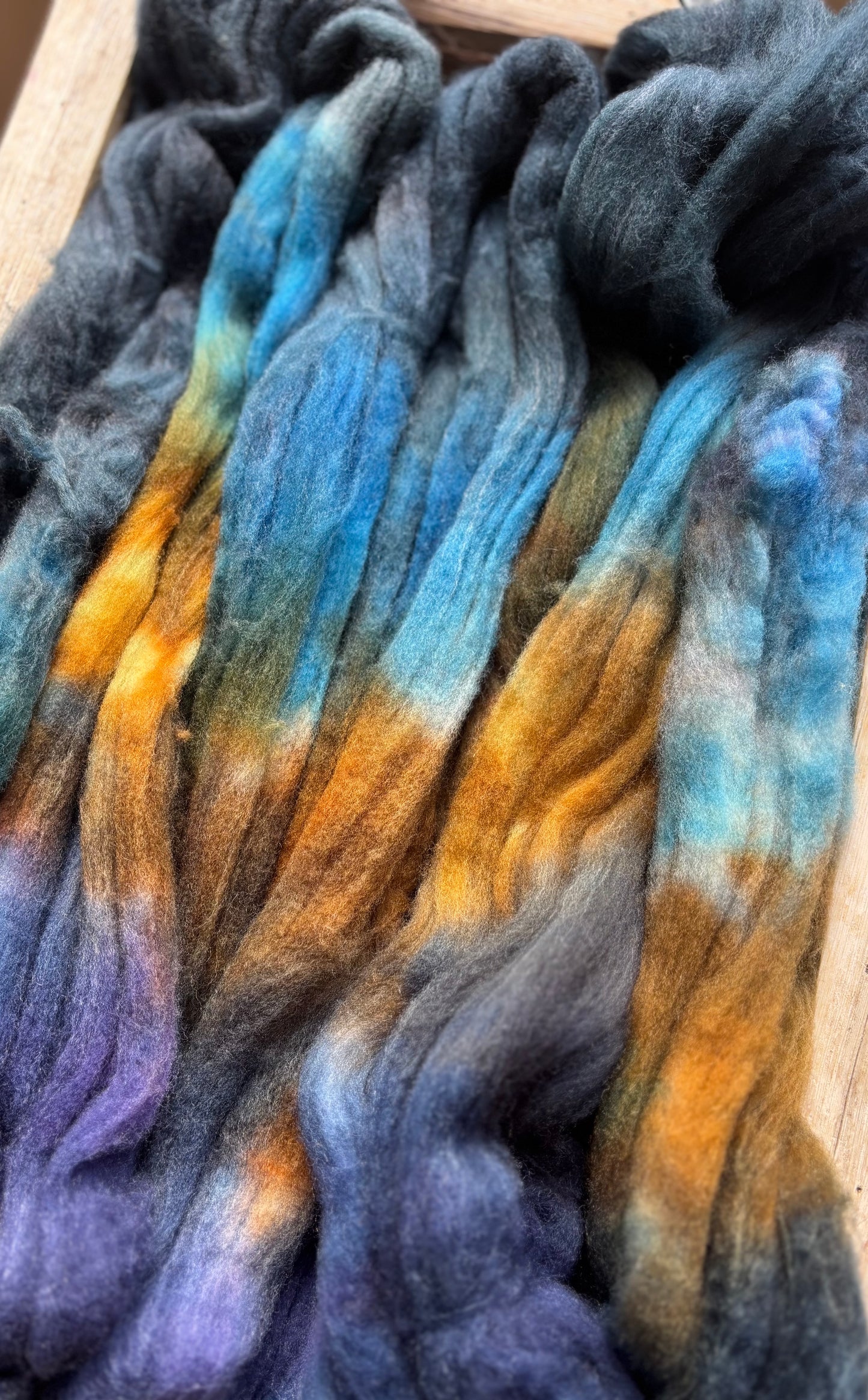 One of a Kind Batch - 100 grams of Spinning Fibre - 80% Superwash Merino Wool/ 20% Nylon - 22.5 Micron - Hand Dyed Combed Top