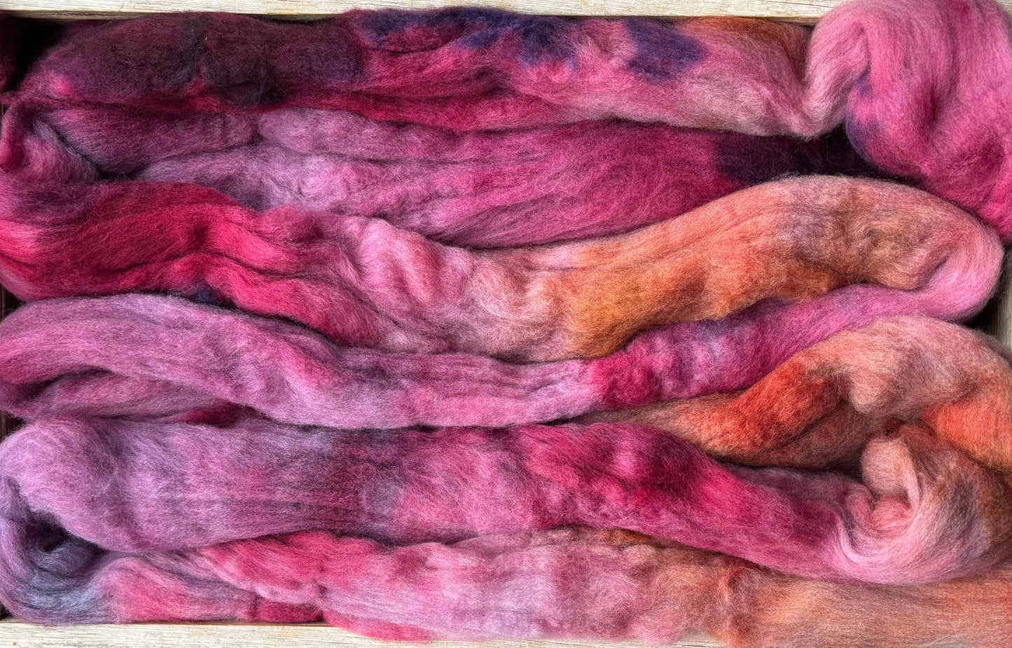 One of a Kind Batch - 100 grams of Spinning Fibre - Untreated Merino Wool 22 Micron - Hand Dyed Combed Top