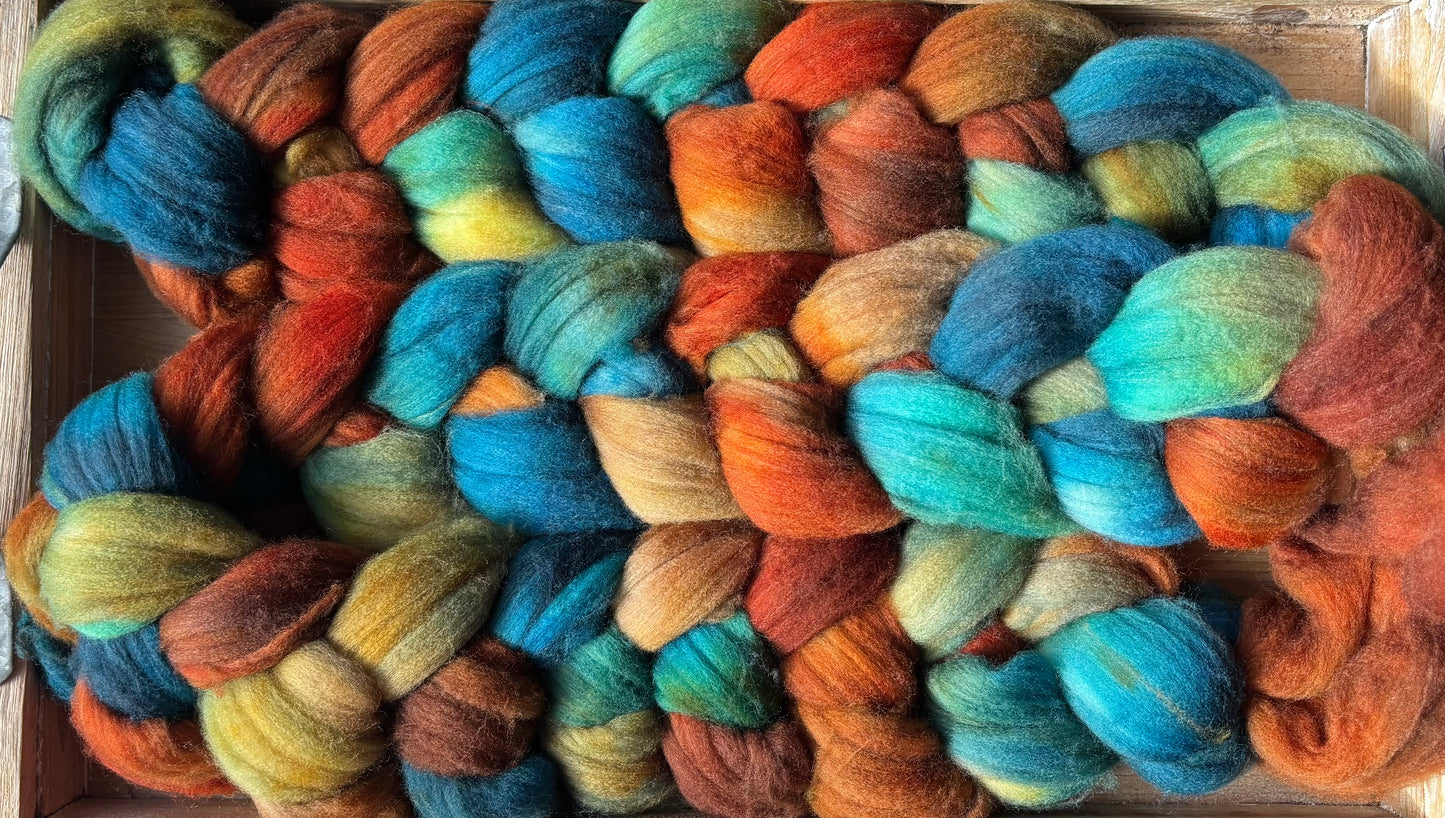 One of a Kind Batch - 100 grams of Spinning Fibre - 80% Superwash Merino Wool/ 20% Nylon - 22.5 Micron - Hand Dyed Combed Top