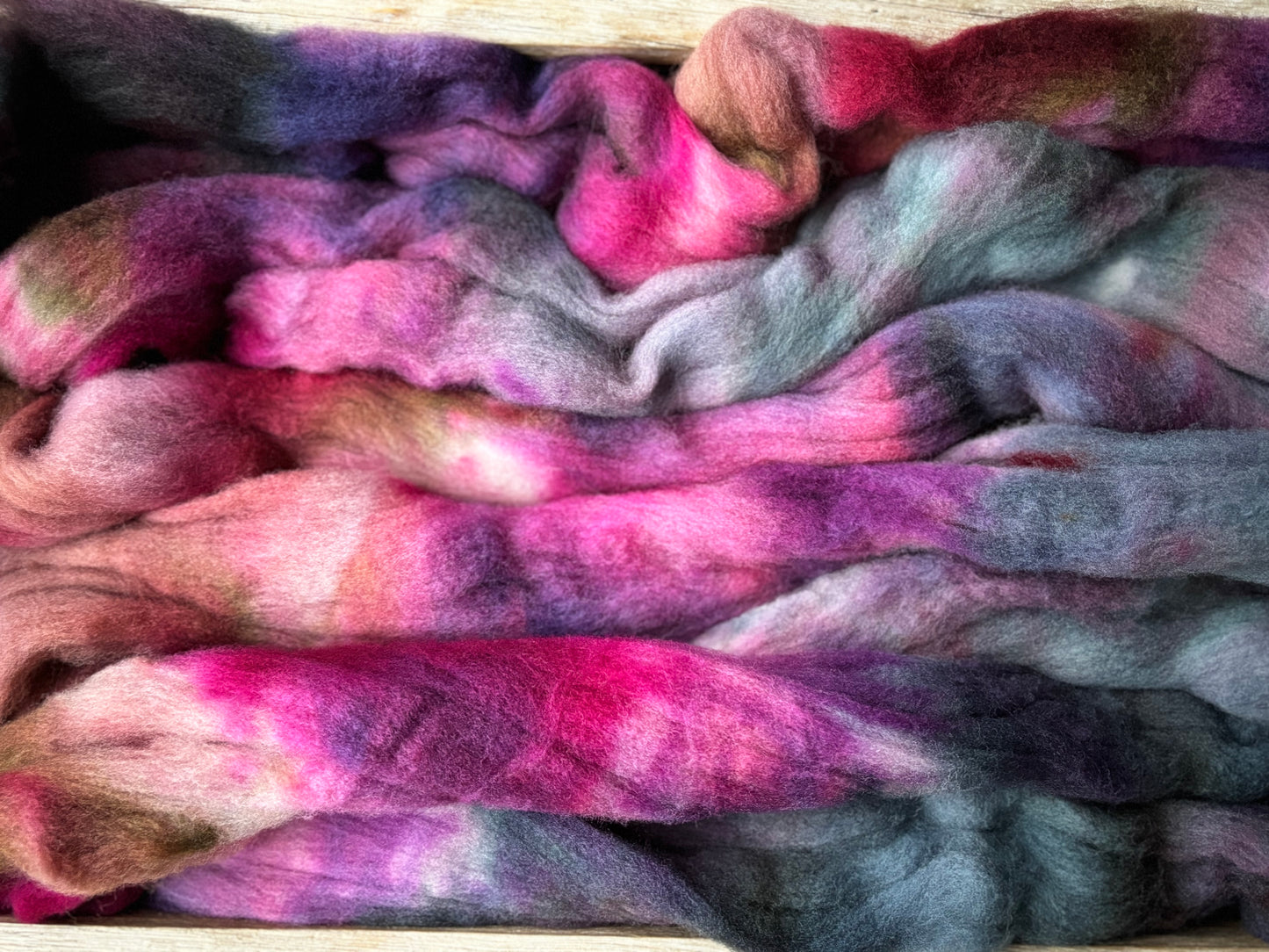 One of a Kind Batch - 100 grams of Spinning Fibre - 100% Targhee - 23 Micron - Hand Dyed Combed Top