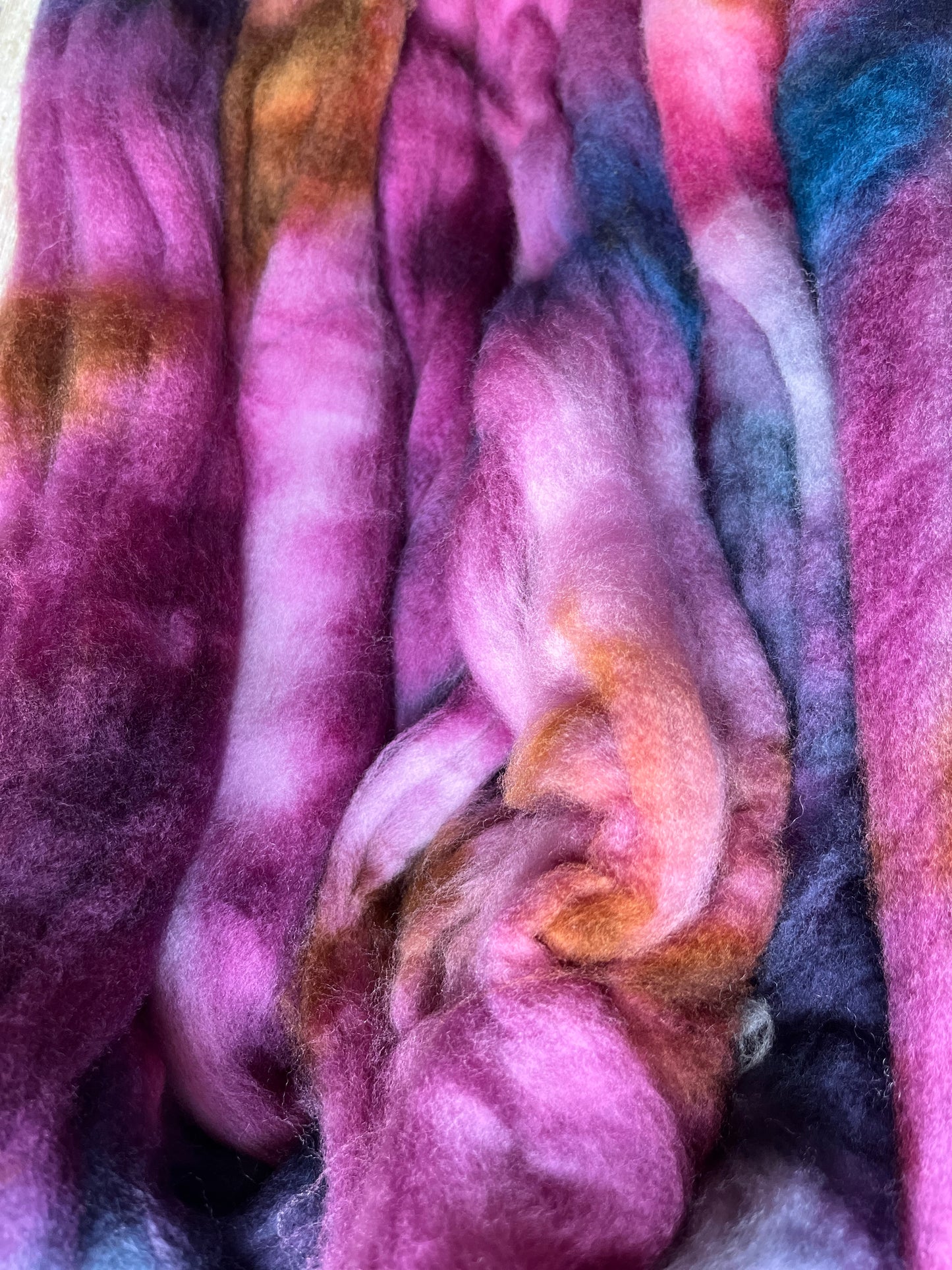 One of a Kind Batch - 100 grams of Spinning Fibre - Superwash Merino Wool 22 Micron - Hand Dyed Combed Top