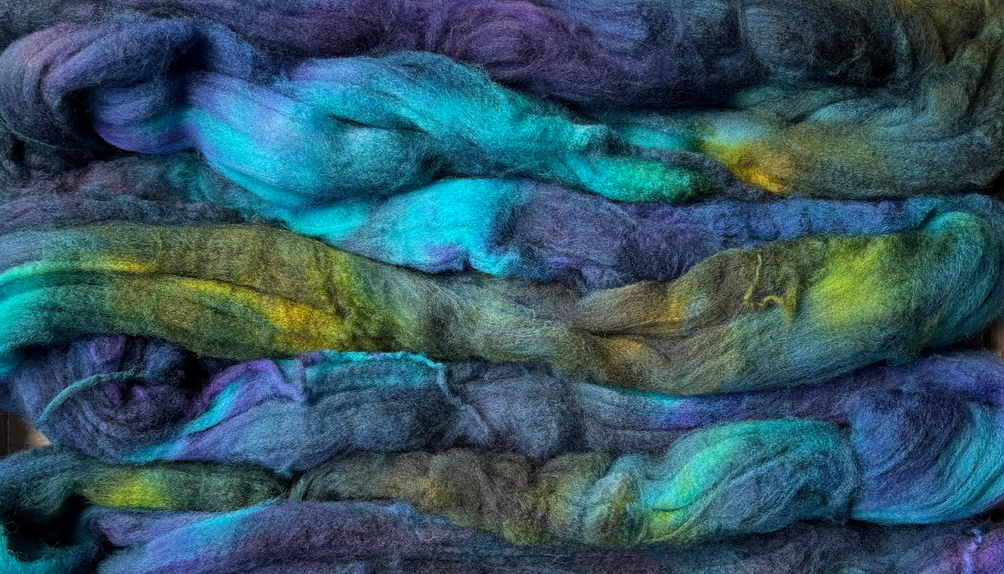 One of a Kind Batch - 100 grams of Spinning Fibre - Superwash Merino Wool 22 Micron - Hand Dyed Combed Top