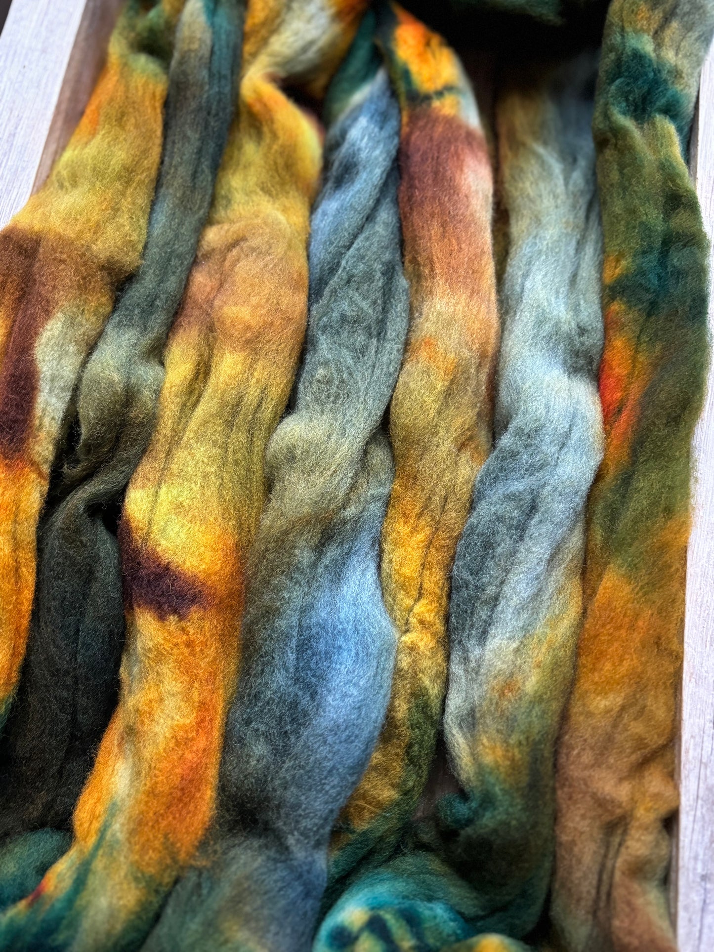 One of a Kind Batch - 100 grams of Spinning Fibre - 100% Targhee - 23 Micron - Hand Dyed Combed Top