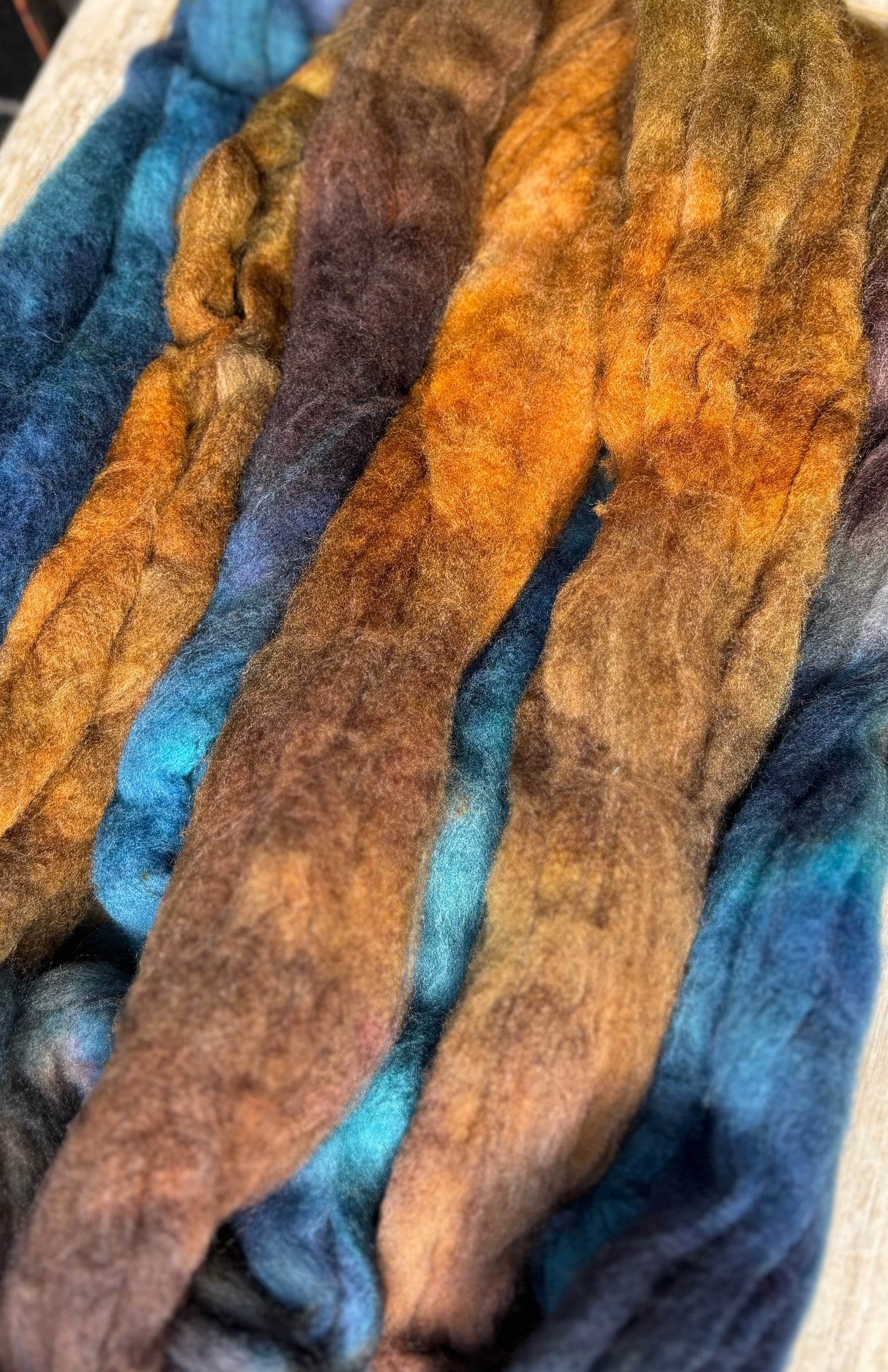 One of a Kind Batch - 100 grams of Spinning Fibre - 80% Superwash Merino Wool/ 20% Nylon - 22.5 Micron - Hand Dyed Combed Top