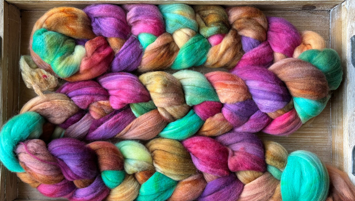 One of a Kind Batch - 100 grams of Spinning Fibre - Superwash Merino Wool 22 Micron - Hand Dyed Combed Top