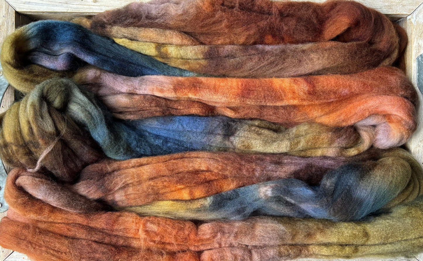 One of a Kind Batch - 100 grams of Spinning Fibre - Superwash Merino Wool 22 Micron - Hand Dyed Combed Top