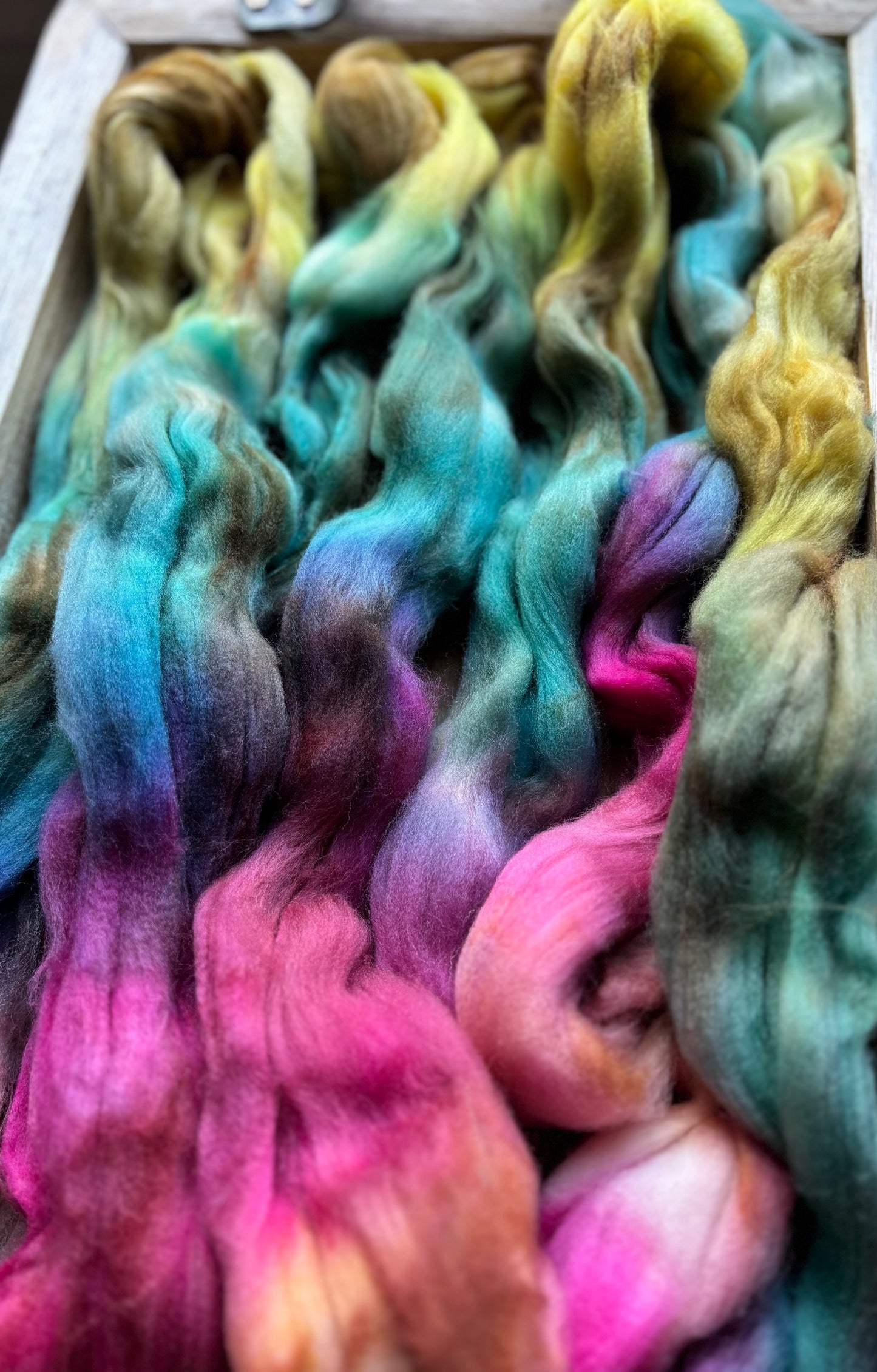 One of a Kind Batch - 100 grams of Spinning Fibre - Superwash Merino Wool 22 Micron - Hand Dyed Combed Top