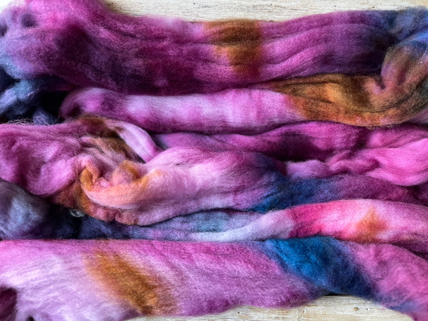 One of a Kind Batch - 100 grams of Spinning Fibre - Superwash Merino Wool 22 Micron - Hand Dyed Combed Top