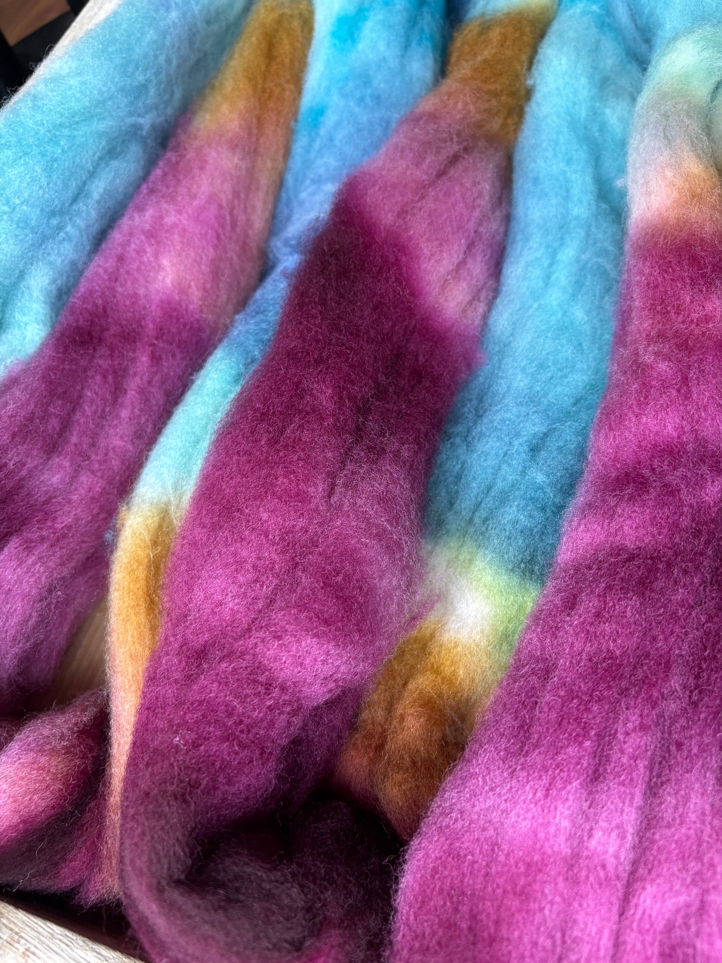 One of a Kind Batch - 100 grams of Spinning Fibre - 100% Polwarth - 22 Micron - Hand Dyed Combed Top