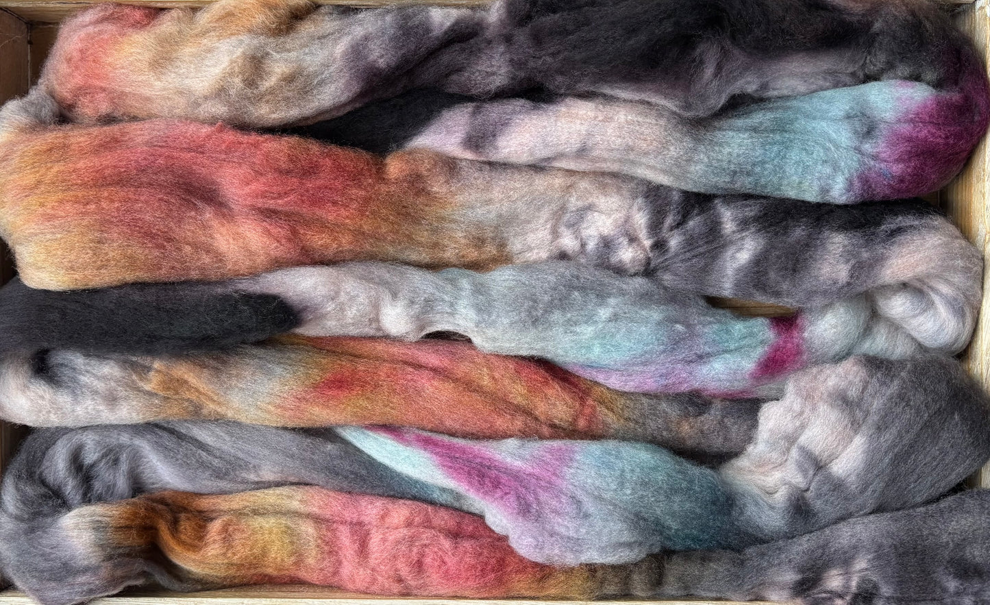 One of a Kind Batch - 100 grams of Spinning Fibre - Untreated Merino Wool 22 Micron - Hand Dyed Combed Top