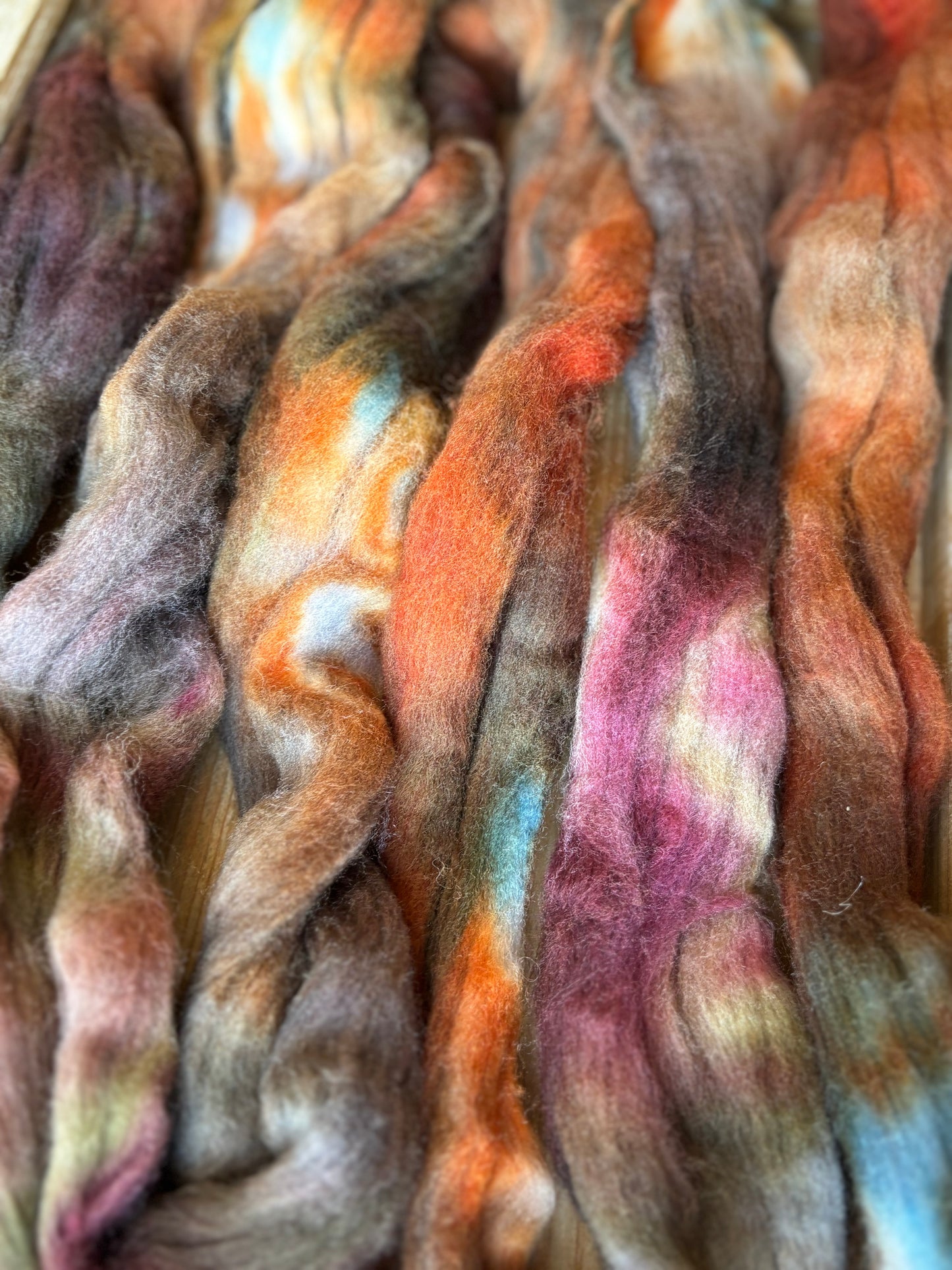 One of a Kind Batch - 100 grams of Spinning Fibre - 100% Targhee - 23 Micron - Hand Dyed Combed Top