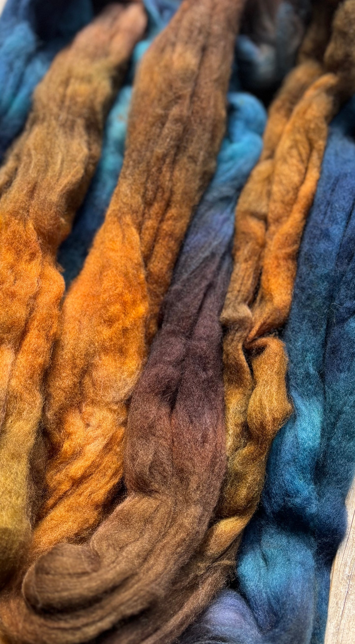 One of a Kind Batch - 100 grams of Spinning Fibre - 80% Superwash Merino Wool/ 20% Nylon - 22.5 Micron - Hand Dyed Combed Top