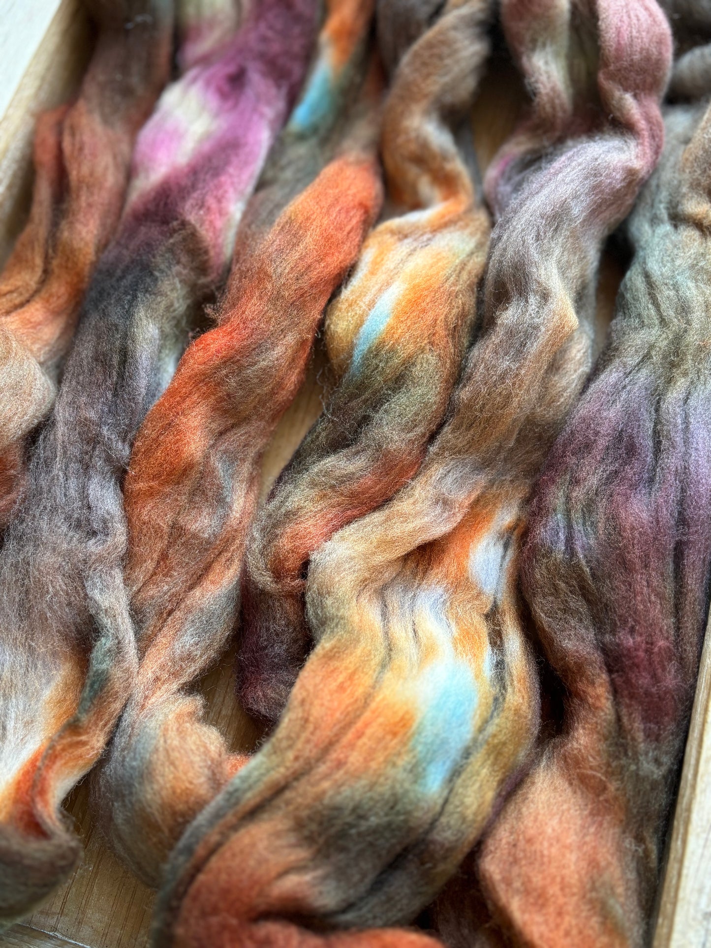 One of a Kind Batch - 100 grams of Spinning Fibre - 100% Targhee - 23 Micron - Hand Dyed Combed Top