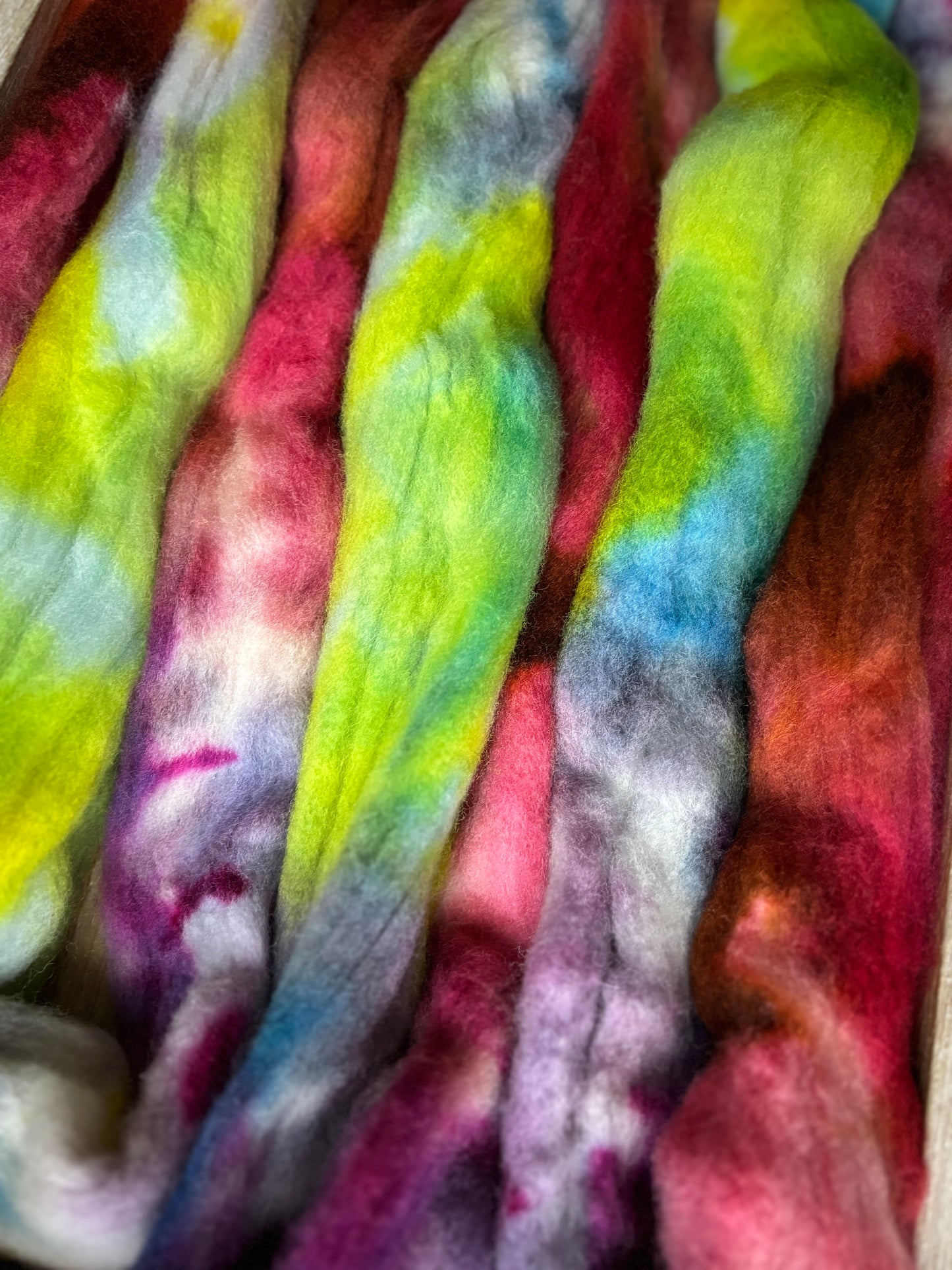 One of a Kind Batch - 100 grams of Spinning Fibre - 100% Targhee - 23 Micron - Hand Dyed Combed Top