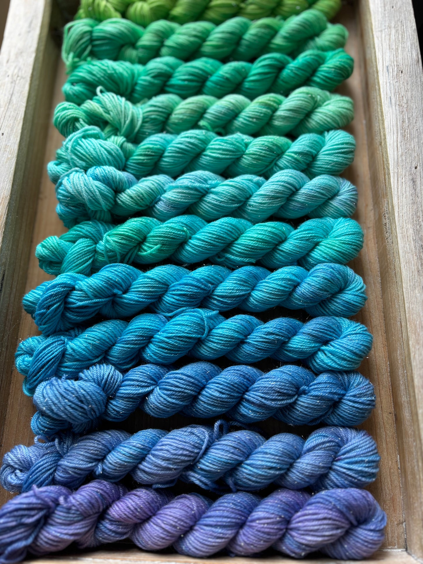 24 Skein Mini Yarn Fade - Silver Sparkle Sock Base