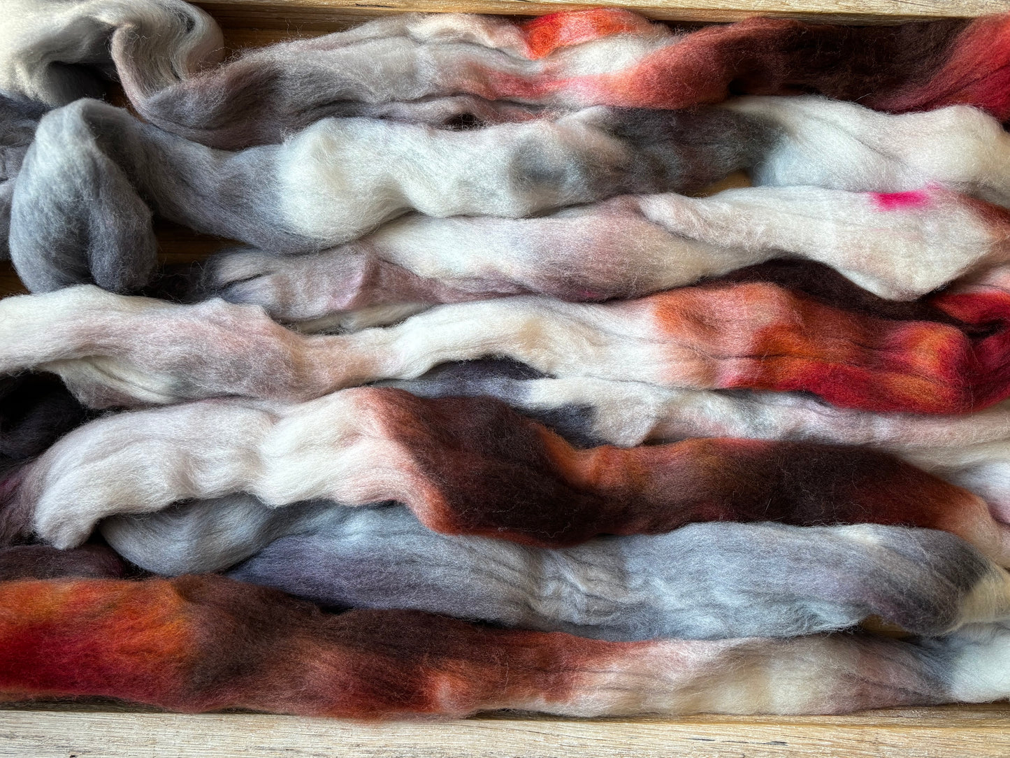 One of a Kind Batch - 100 grams of Spinning Fibre - 100% Targhee - 23 Micron - Hand Dyed Combed Top