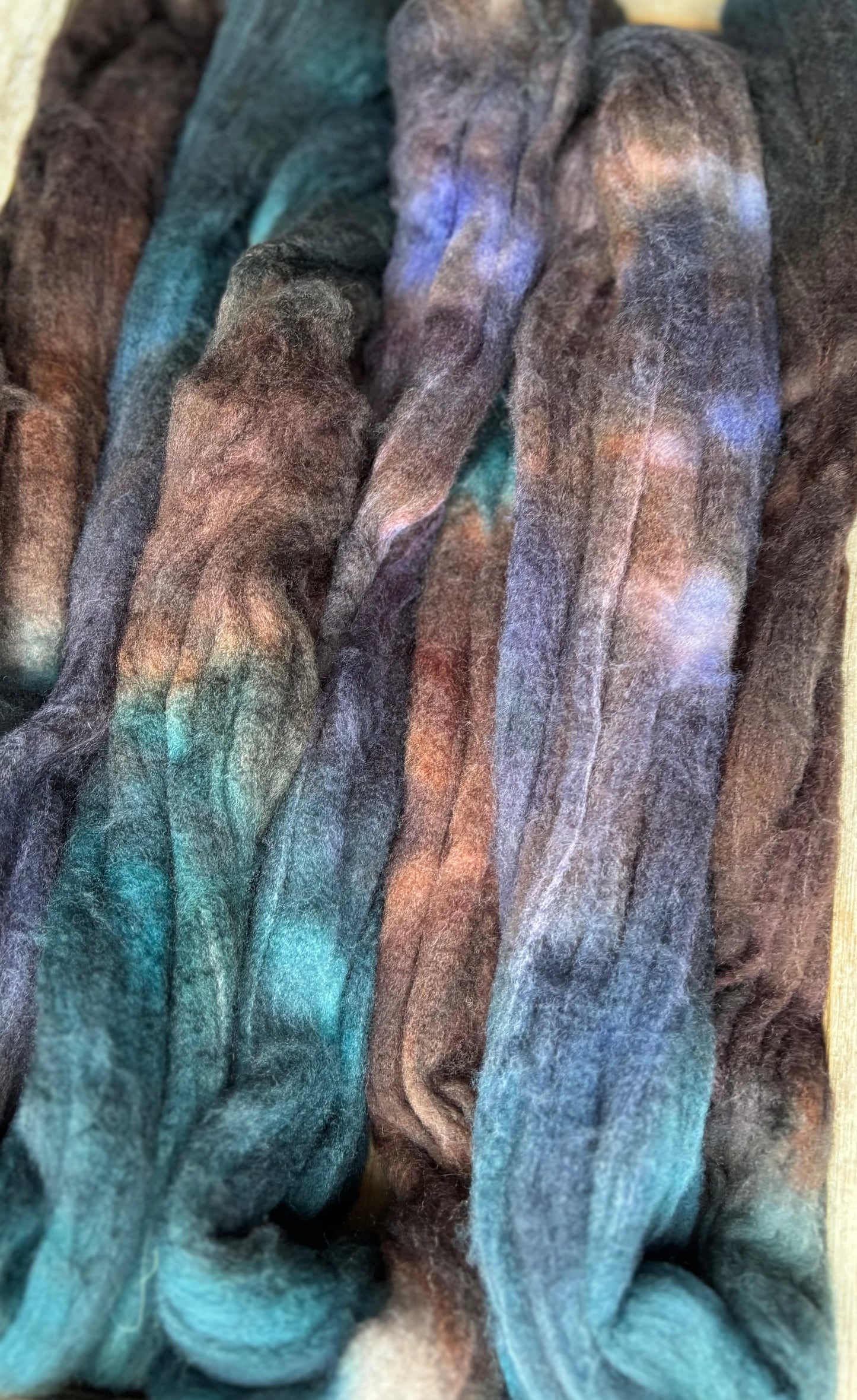 One of a Kind Batch - 100 grams of Spinning Fibre - 80% Superwash Merino Wool/ 20% Nylon - 22.5 Micron - Hand Dyed Combed Top