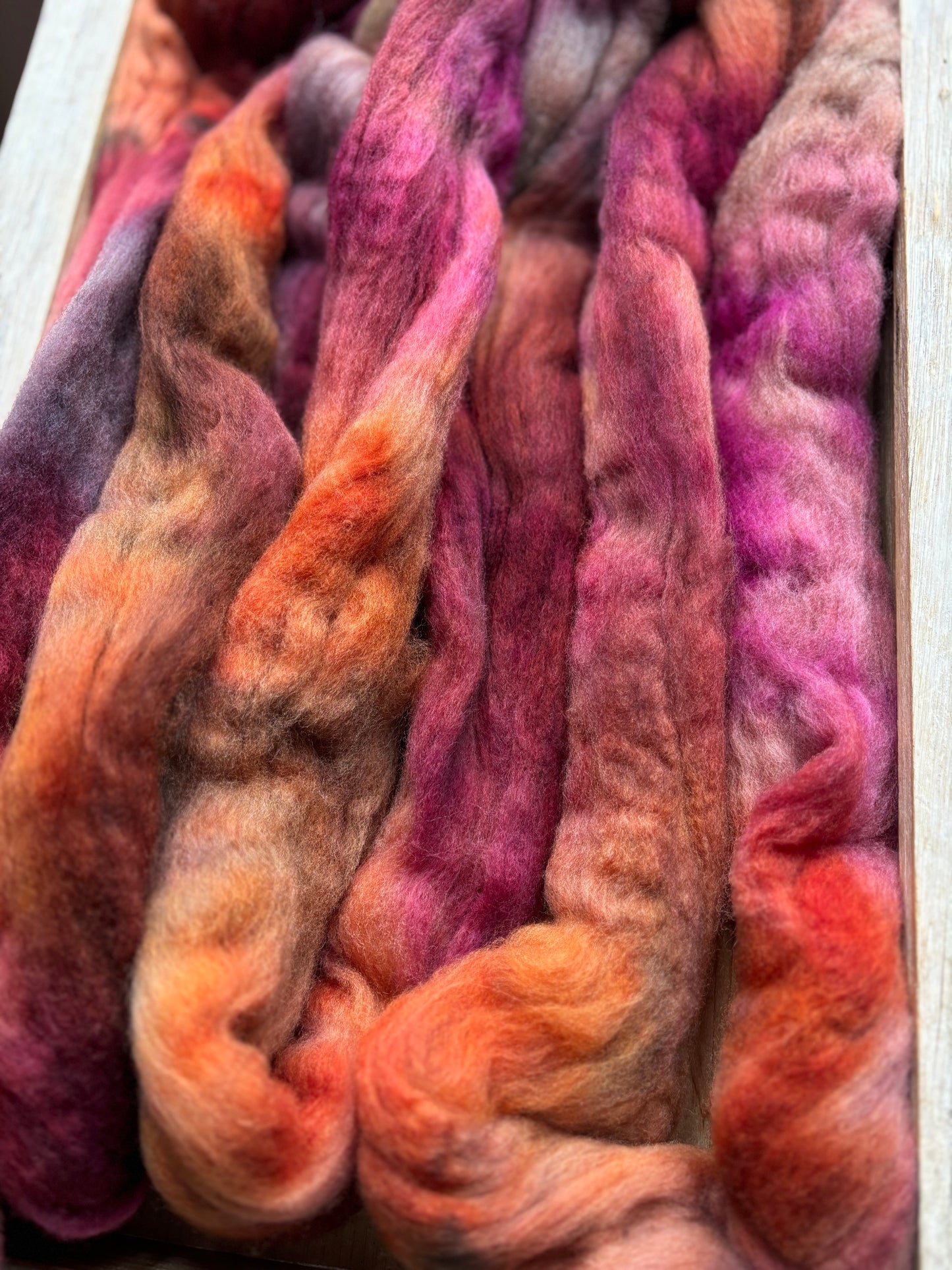 One of a Kind Batch - 100 grams of Spinning Fibre - Untreated Merino Wool 22 Micron - Hand Dyed Combed Top