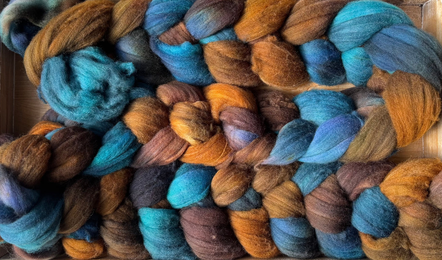 One of a Kind Batch - 100 grams of Spinning Fibre - 80% Superwash Merino Wool/ 20% Nylon - 22.5 Micron - Hand Dyed Combed Top