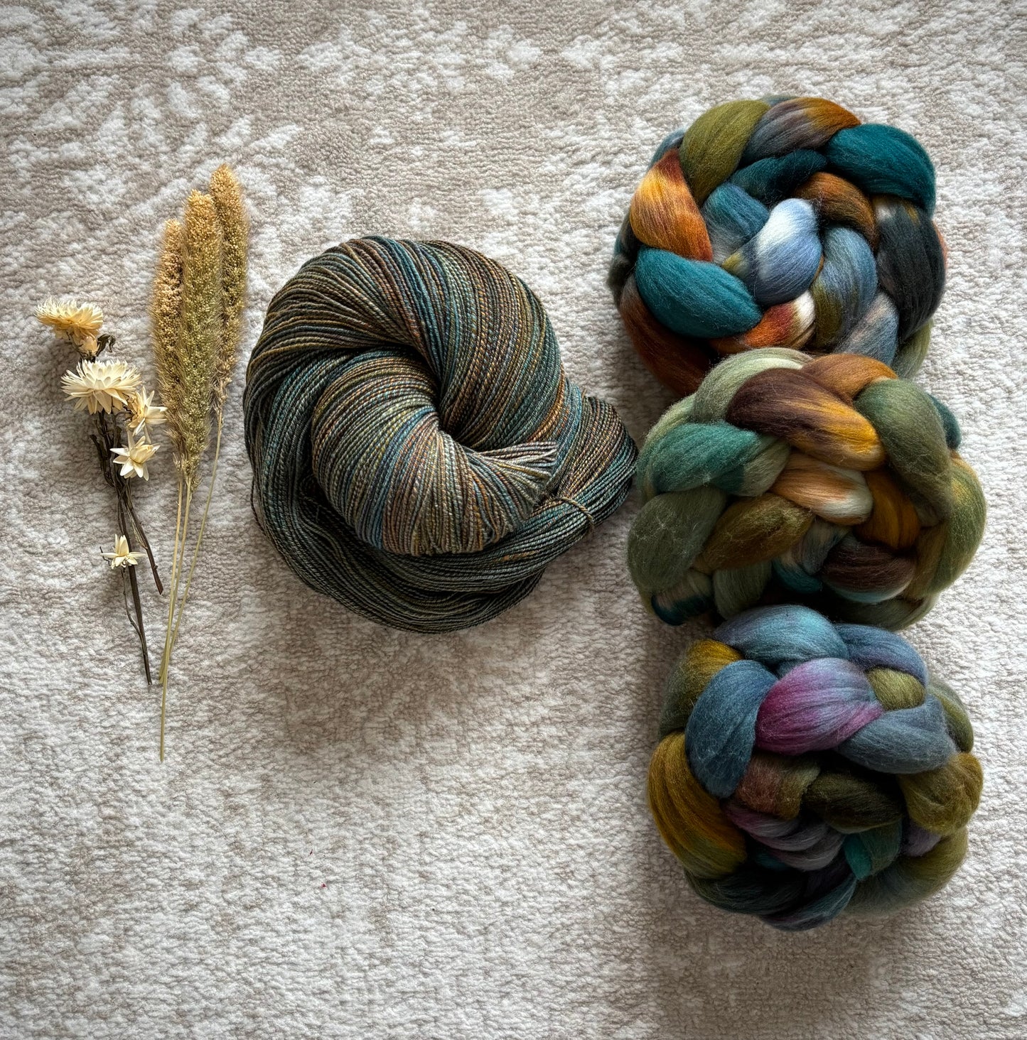 Set of 3 Braids - One of a Kind Batch - 100 grams of Spinning Fibre Each - 100% Targhee - 23 Micron - Hand Dyed Combed Top