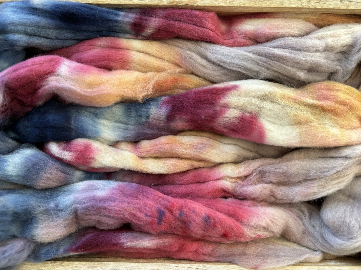 One of a Kind Batch - 100 grams of Spinning Fibre - Untreated Merino Wool 22 Micron - Hand Dyed Combed Top