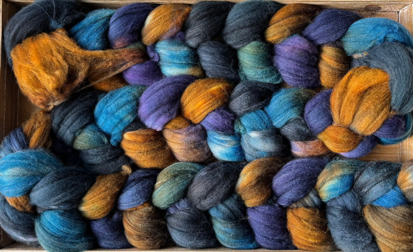 One of a Kind Batch - 100 grams of Spinning Fibre - 80% Superwash Merino Wool/ 20% Nylon - 22.5 Micron - Hand Dyed Combed Top