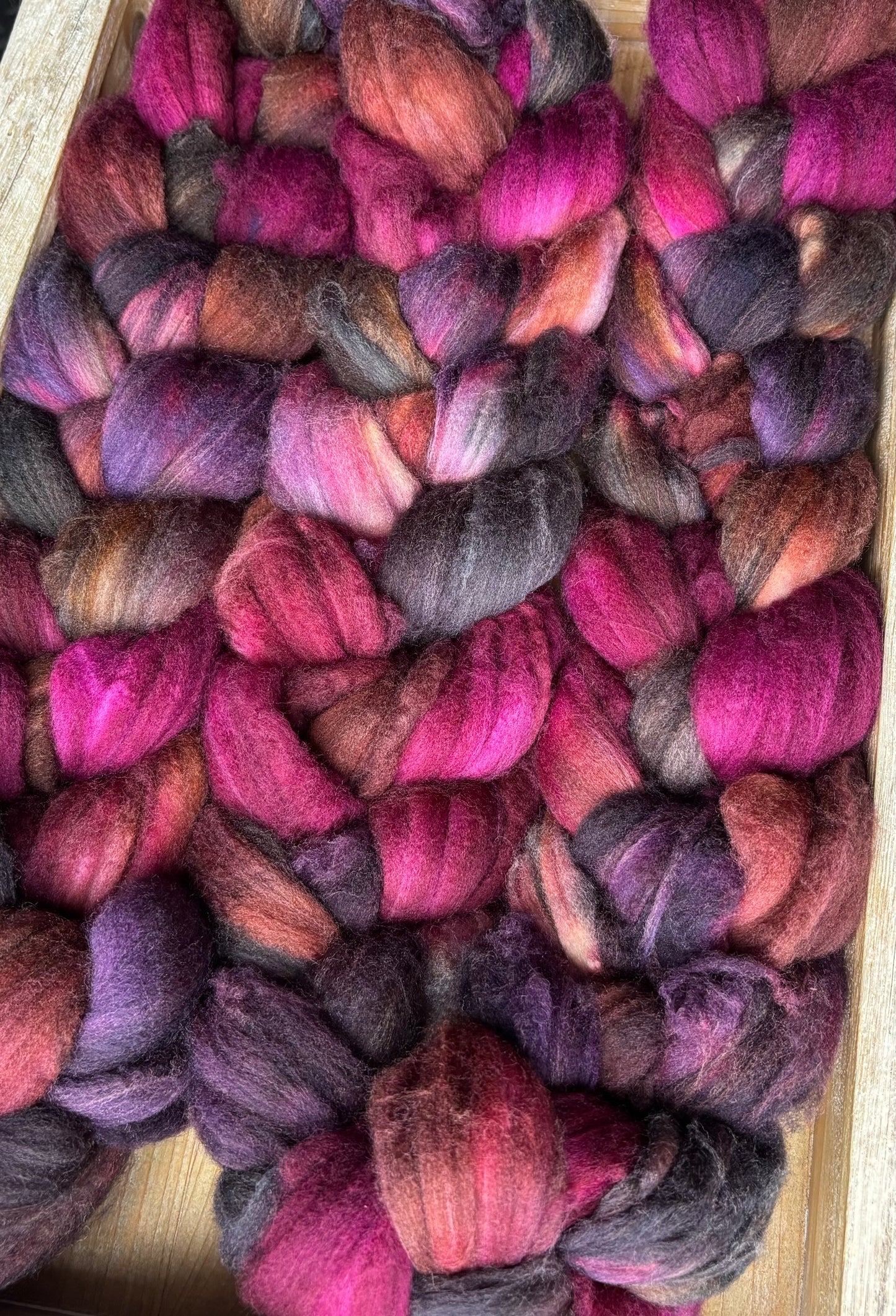 One of a Kind Batch - 100 grams of Spinning Fibre - 80% Superwash Merino Wool/ 20% Nylon - 22.5 Micron - Hand Dyed Combed Top