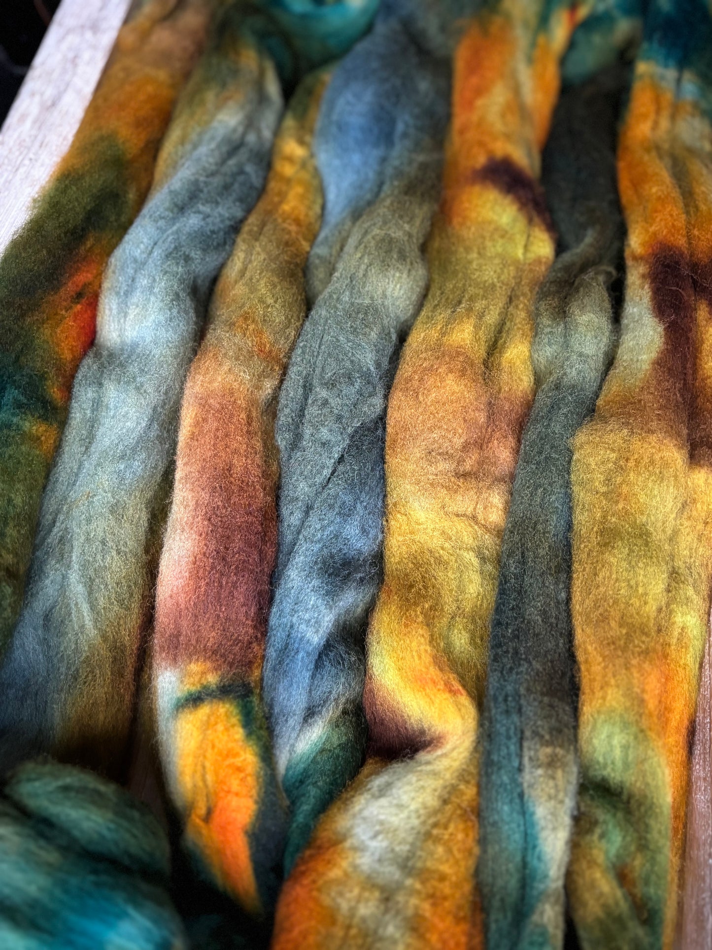 One of a Kind Batch - 100 grams of Spinning Fibre - 100% Targhee - 23 Micron - Hand Dyed Combed Top