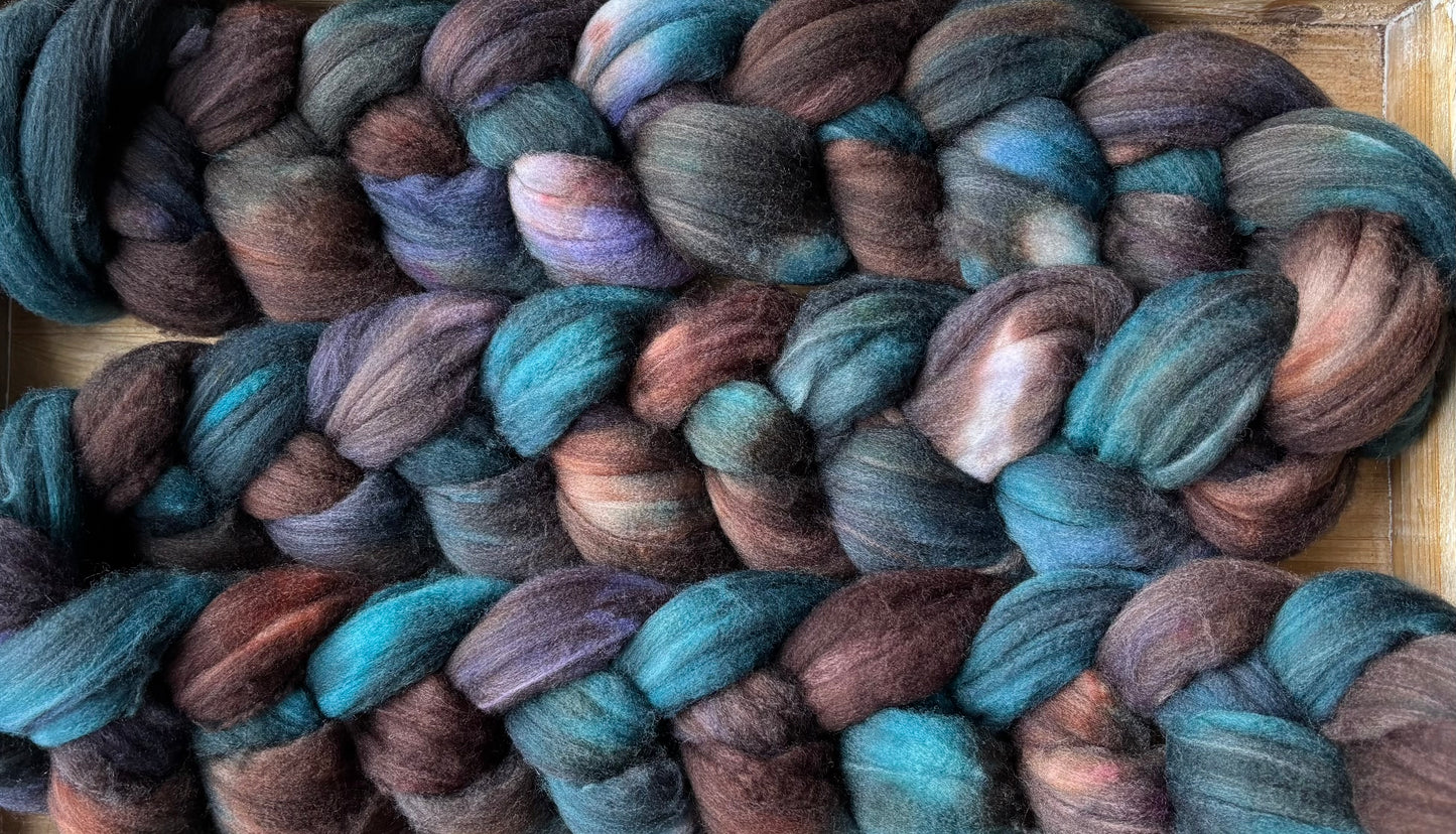 One of a Kind Batch - 100 grams of Spinning Fibre - 80% Superwash Merino Wool/ 20% Nylon - 22.5 Micron - Hand Dyed Combed Top