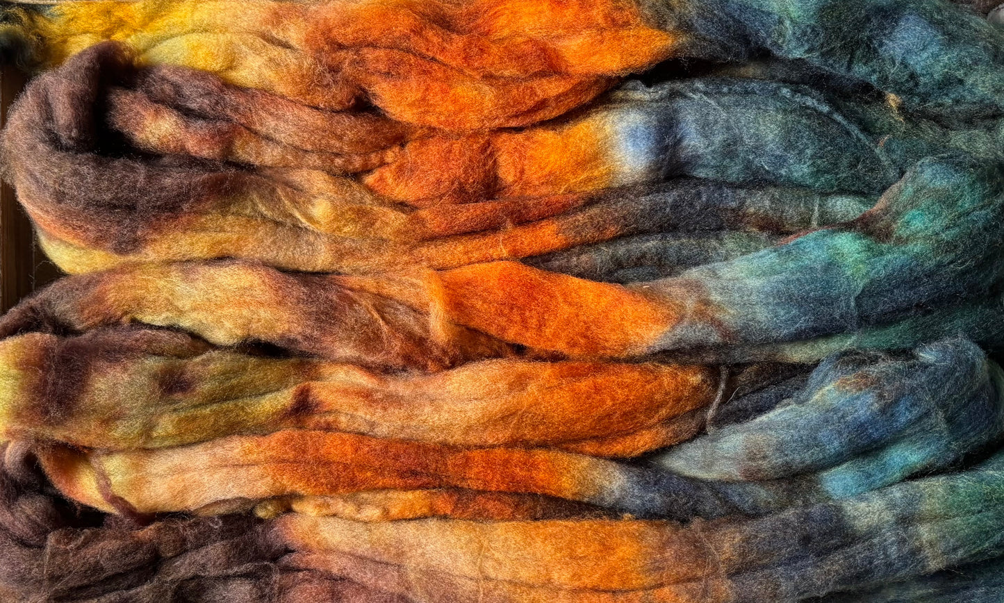 One of a Kind Batch - 100 grams of Spinning Fibre - 80% Superwash Merino Wool/ 20% Nylon - 22.5 Micron - Hand Dyed Combed Top
