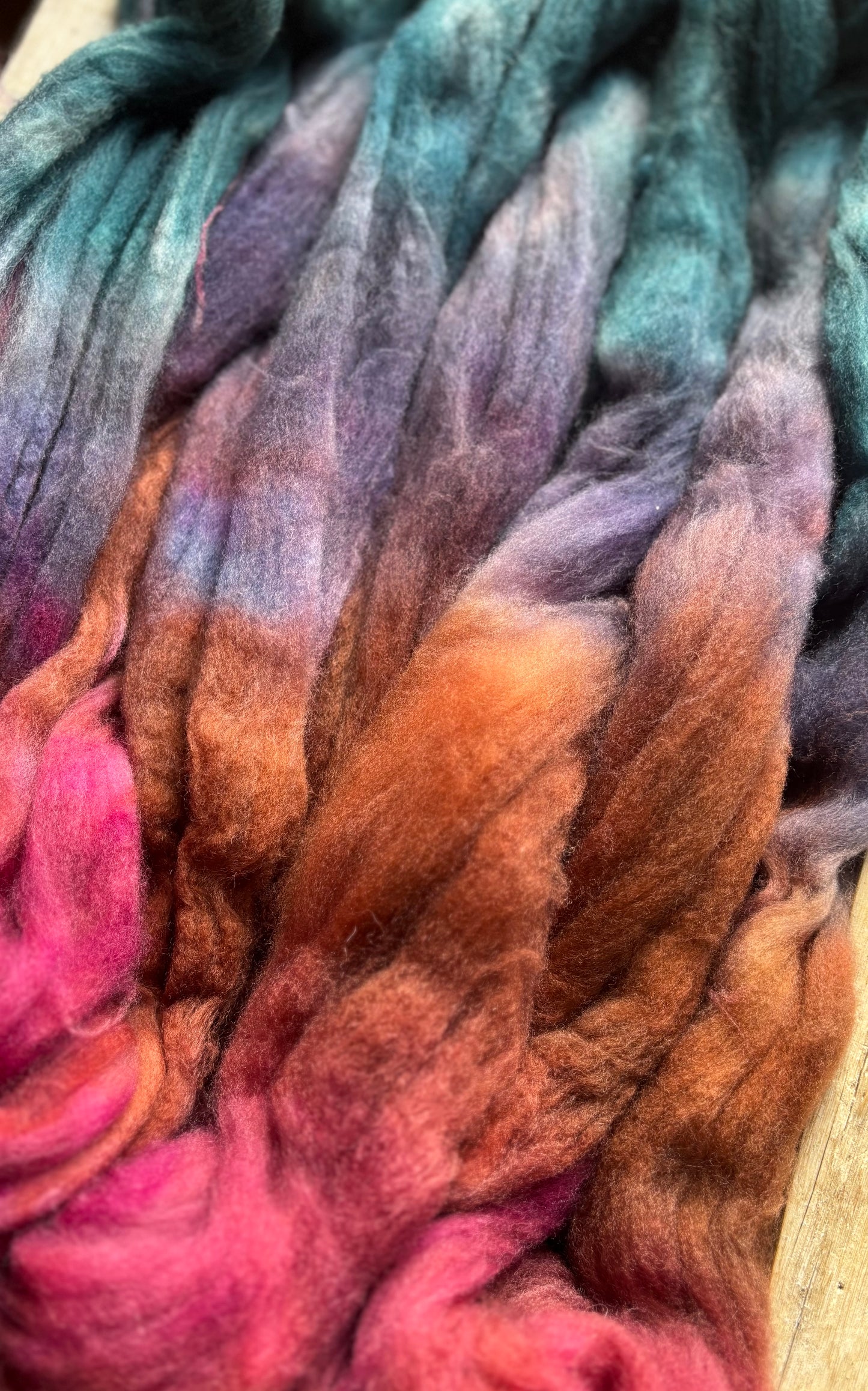 One of a Kind Batch - 100 grams of Spinning Fibre - 80% Superwash Merino Wool/ 20% Nylon - 22.5 Micron - Hand Dyed Combed Top