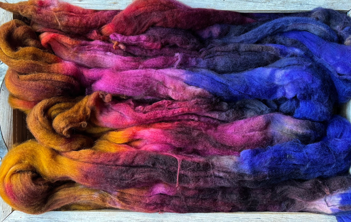 One of a Kind Batch - 100 grams of Spinning Fibre - Superwash Merino Wool 22 Micron - Hand Dyed Combed Top