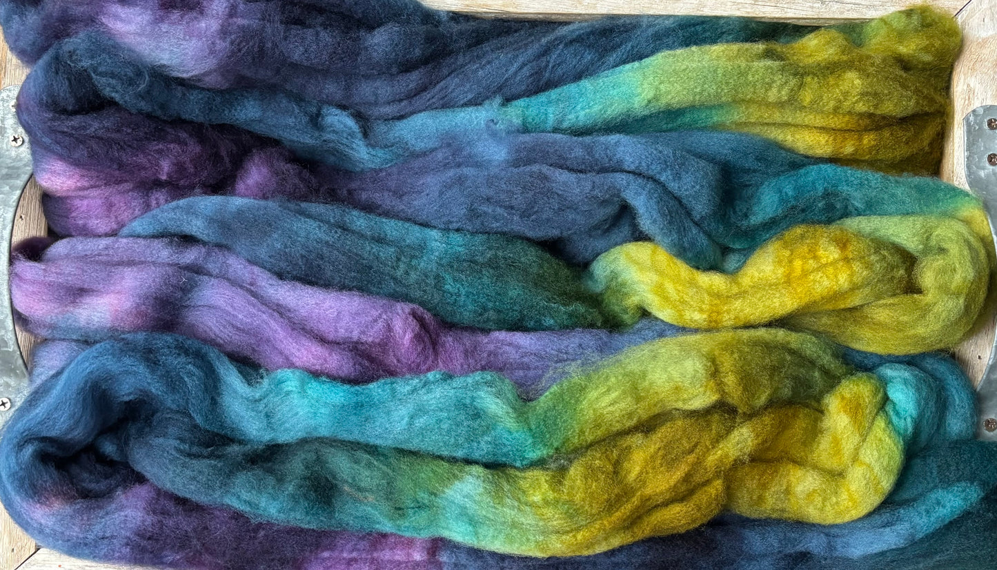 One of a Kind Batch - 100 grams of Spinning Fibre - Superwash Merino Wool 22 Micron - Hand Dyed Combed Top