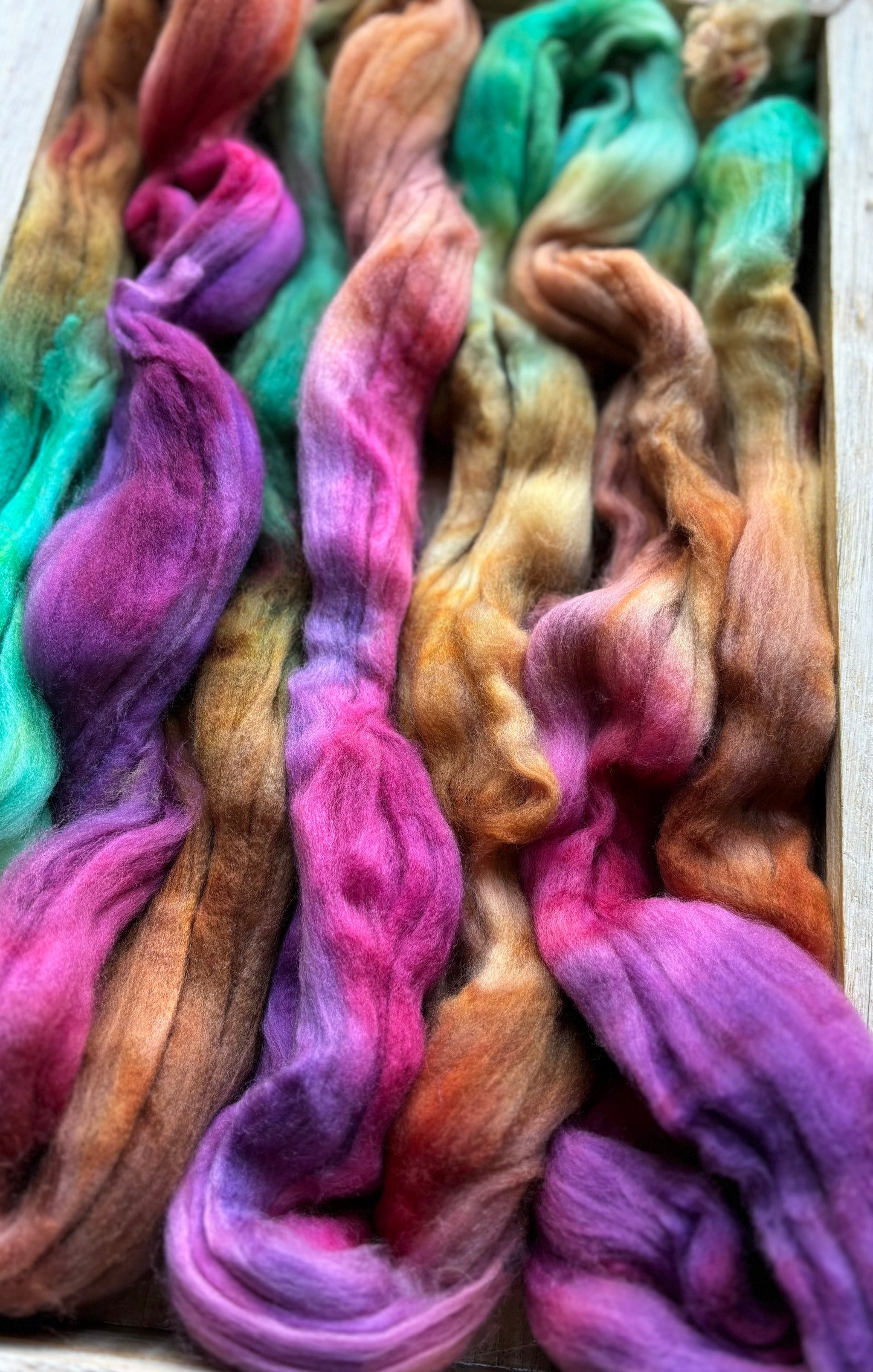 One of a Kind Batch - 100 grams of Spinning Fibre - Superwash Merino Wool 22 Micron - Hand Dyed Combed Top