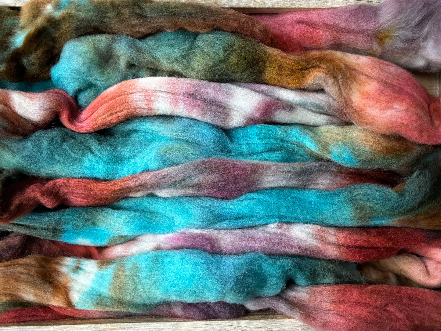 One of a Kind Batch - 100 grams of Spinning Fibre - 100% Targhee - 23 Micron - Hand Dyed Combed Top