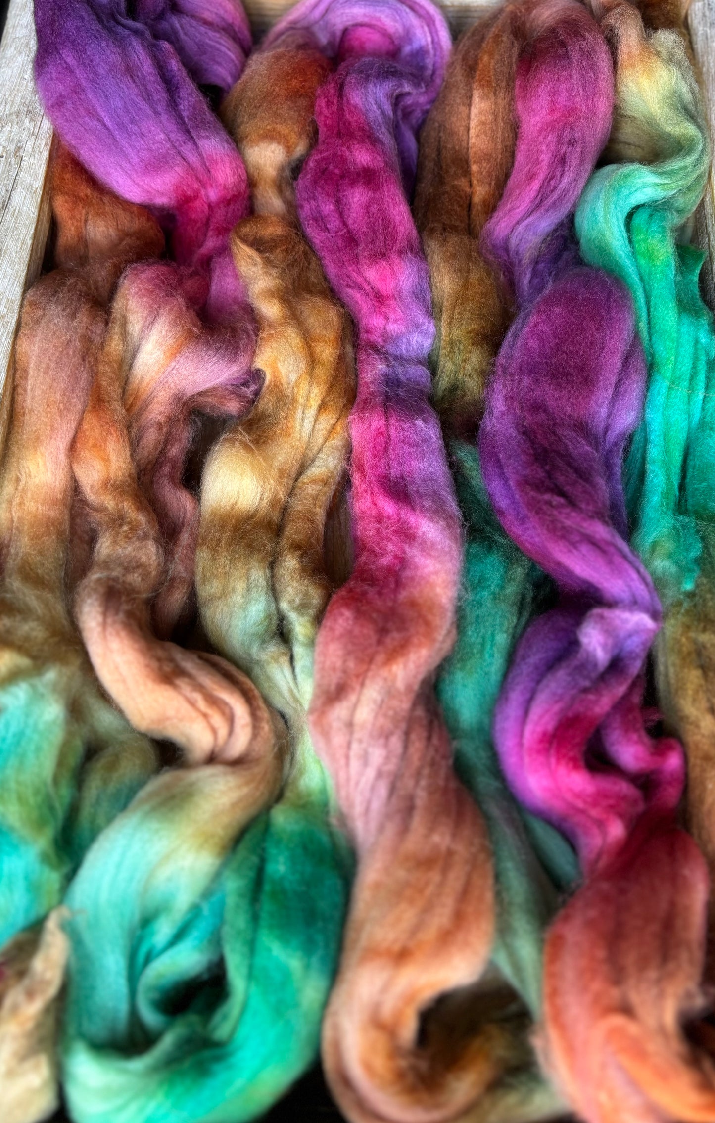 One of a Kind Batch - 100 grams of Spinning Fibre - Superwash Merino Wool 22 Micron - Hand Dyed Combed Top
