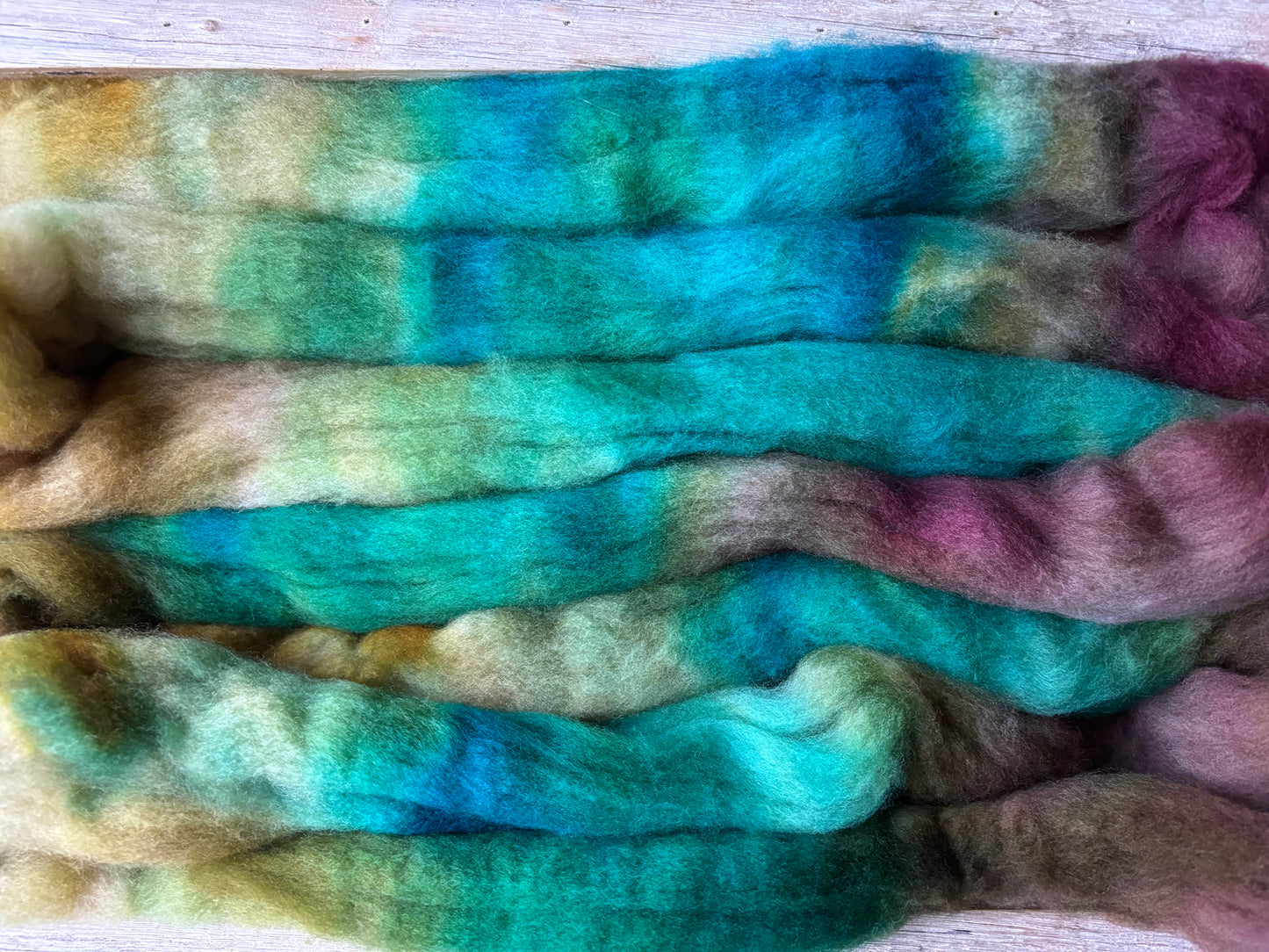 One of a Kind Batch - 100 grams of Spinning Fibre - 100% Polwarth - 22 Micron - Hand Dyed Combed Top