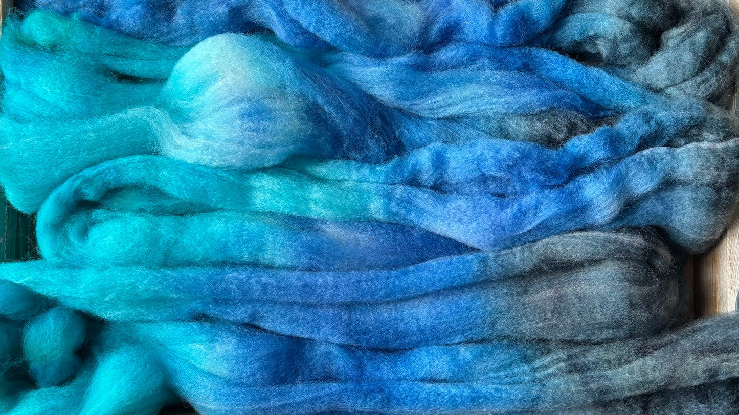 One of a Kind Batch - 100 grams of Spinning Fibre - 80% Superwash Merino Wool/ 20% Nylon - 22.5 Micron - Hand Dyed Combed Top